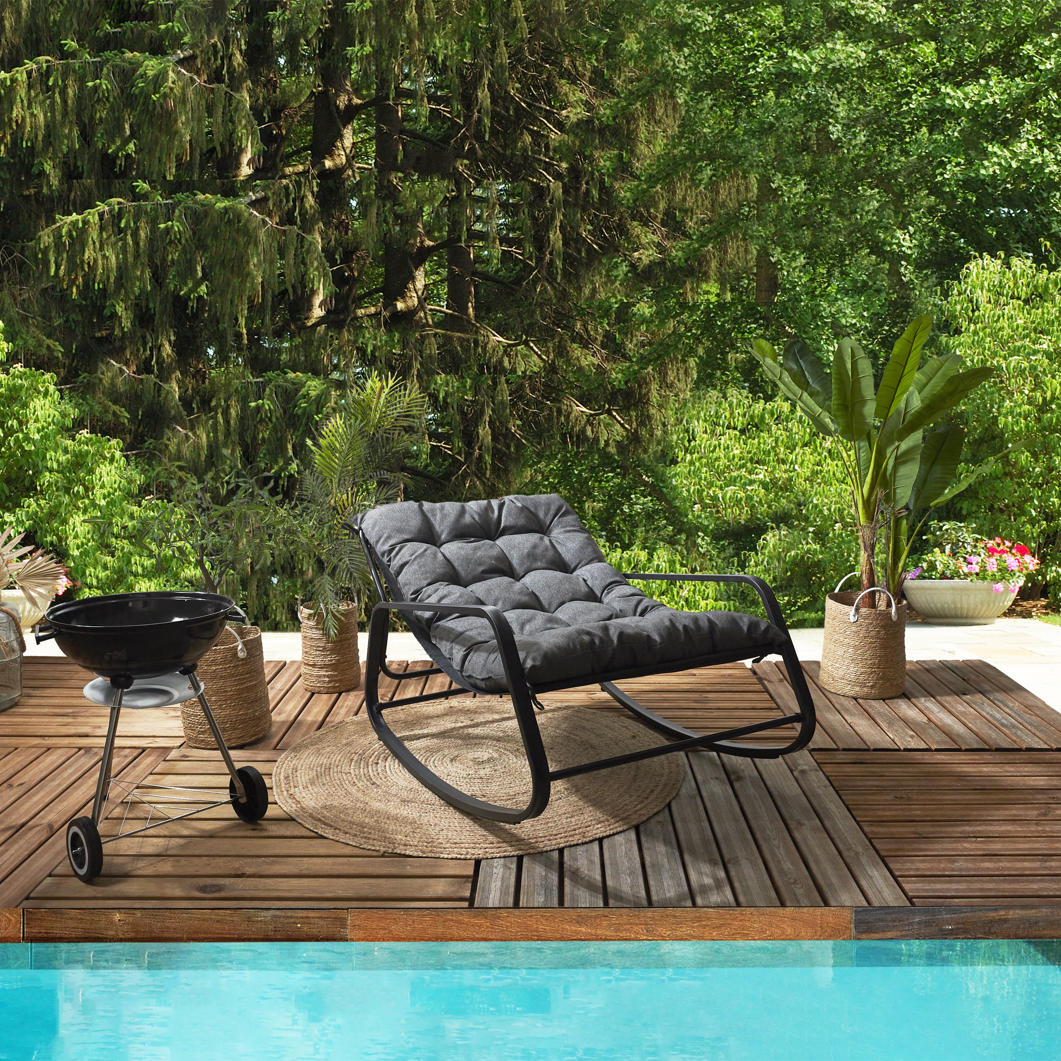 FAUTEUIL A BASCULE MIAMI NOIR ET METAL