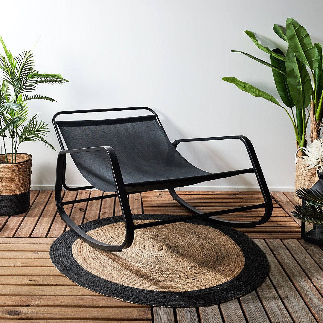 FAUTEUIL A BASCULE MIAMI NOIR ET METAL