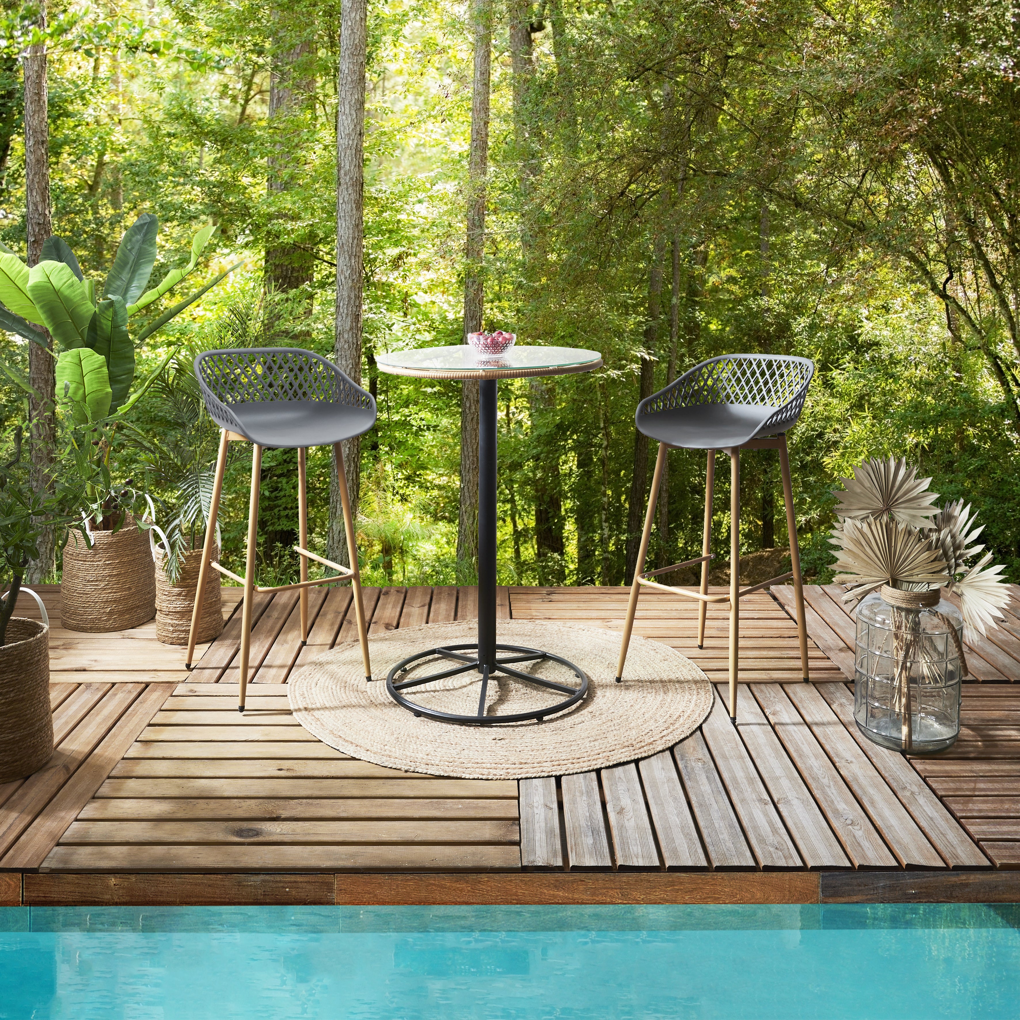 TABOURET DE BAR MALAGA GRIS - LOT DE 2