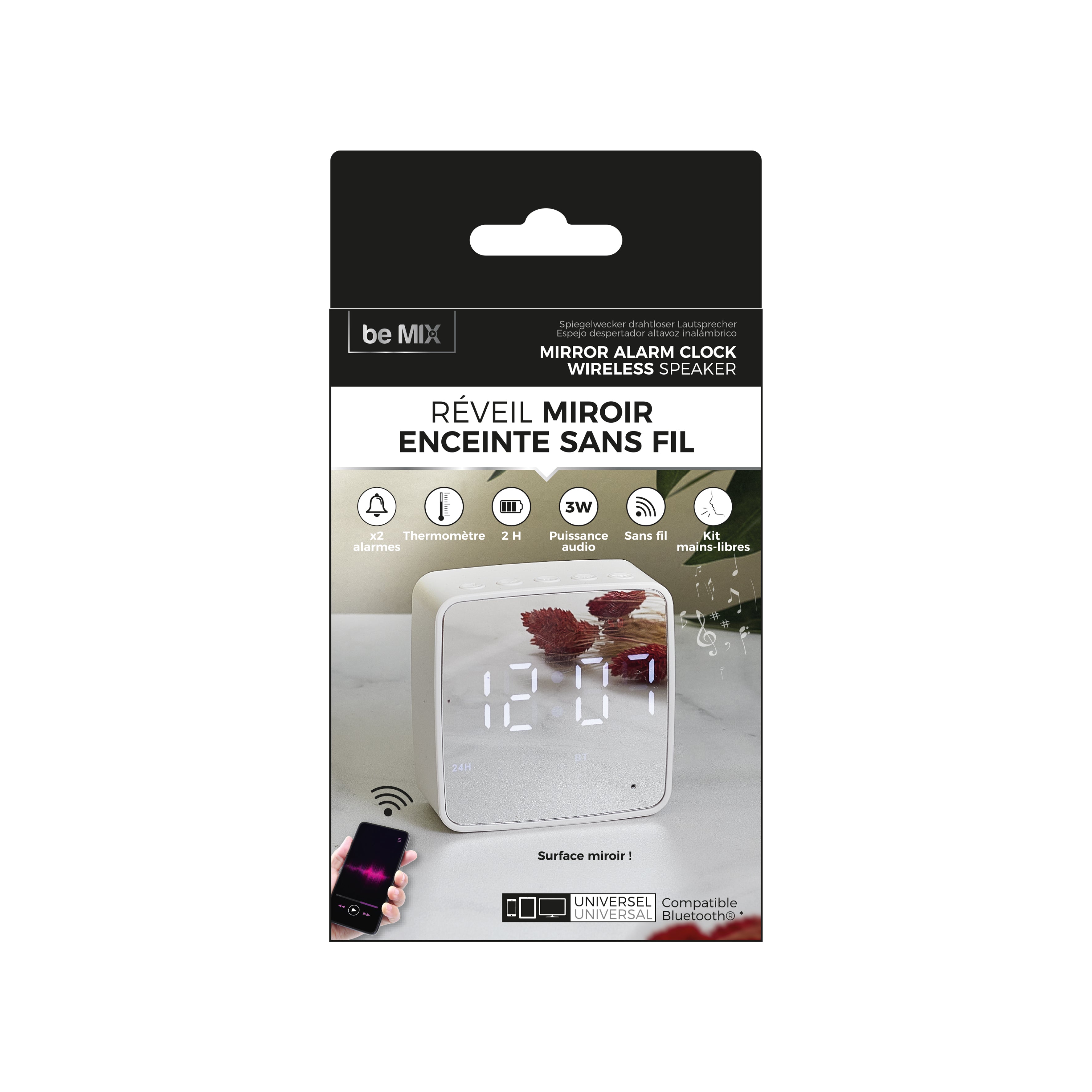 REVEIL MIROIR ENCEINTE SANS FIL 3W