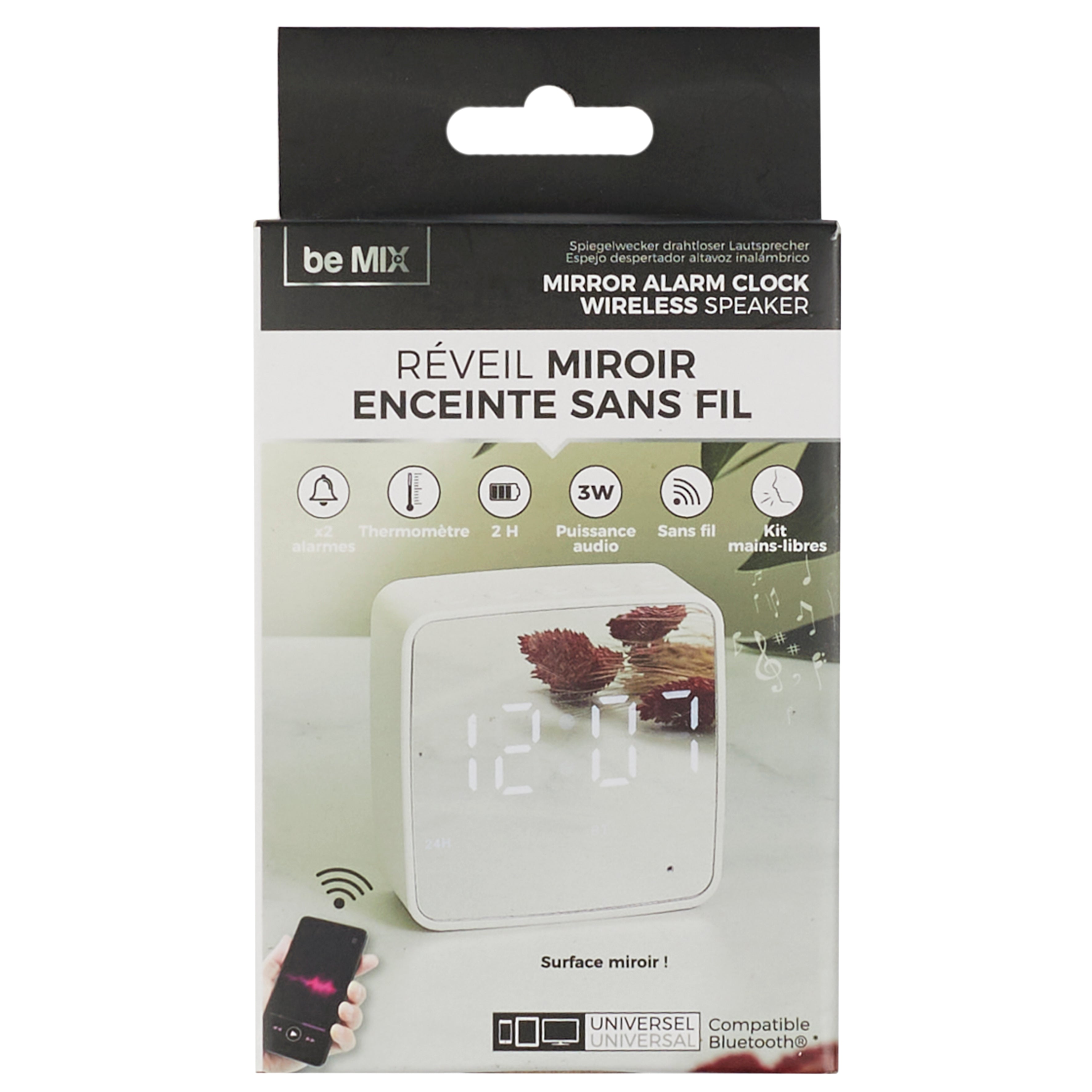 REVEIL MIROIR ENCEINTE SANS FIL 3W