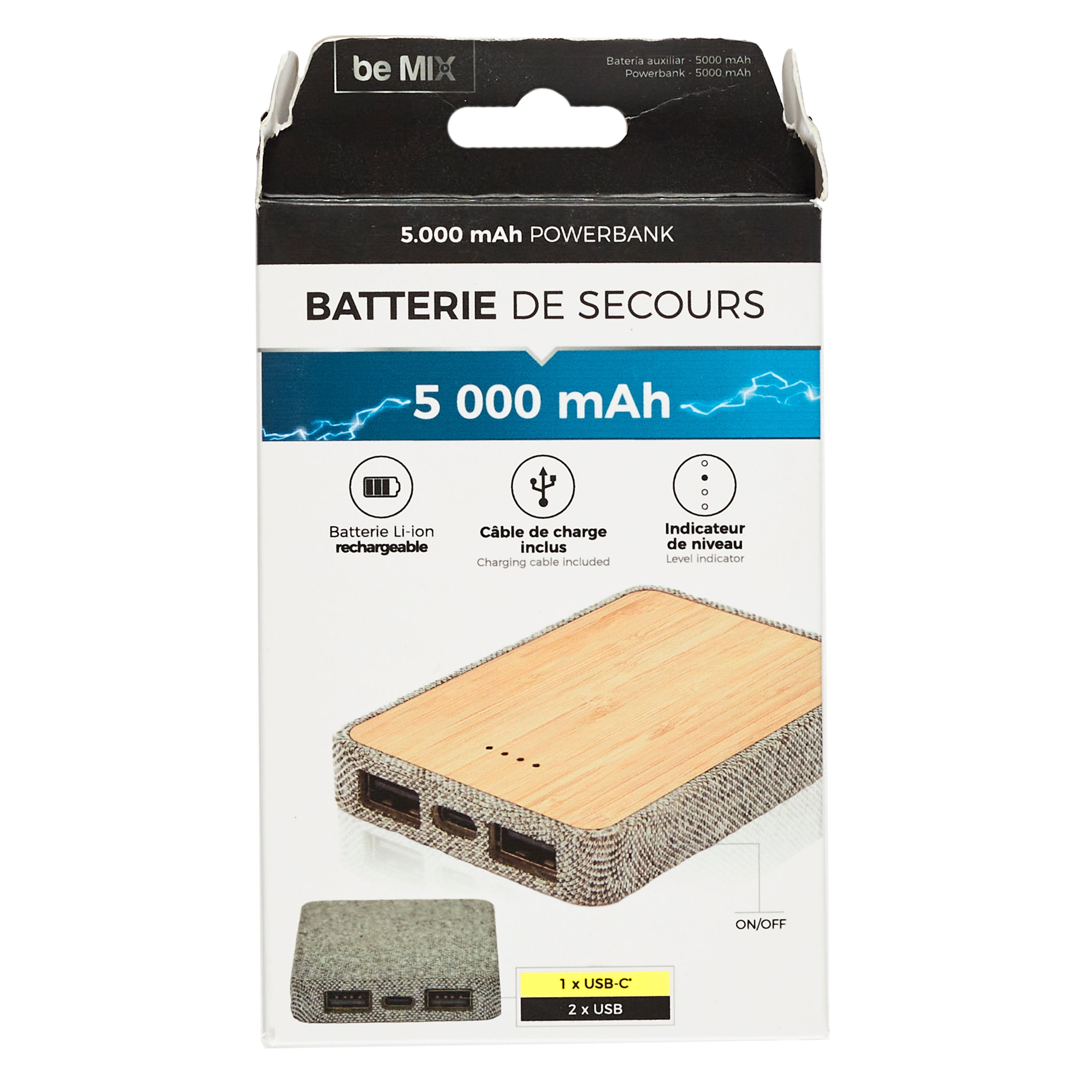 BATTERIE DE SECOURS BOIS ET TISSU 5000MAH