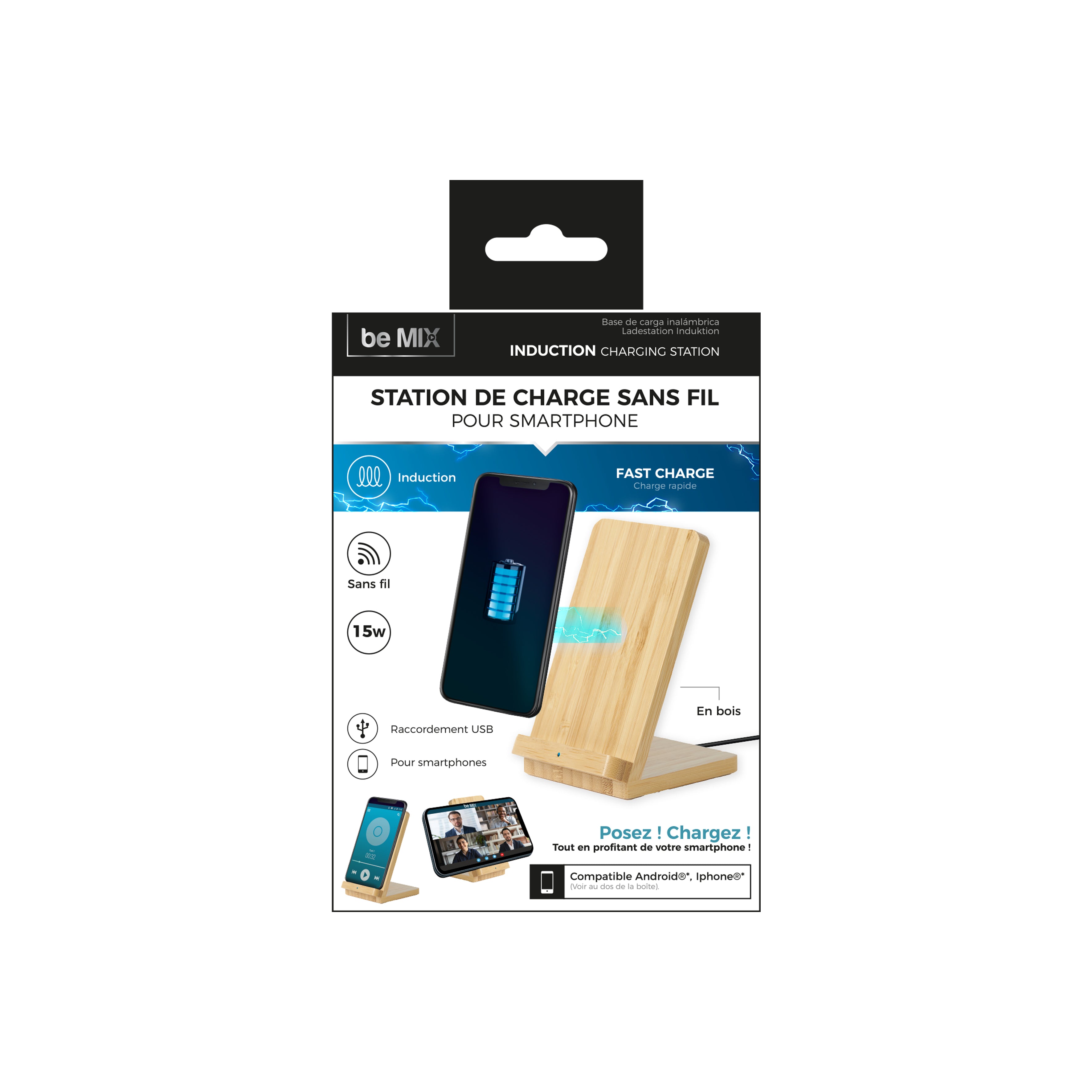 SUPPORT CHARGEUR A INDUCTION BOIS 15W