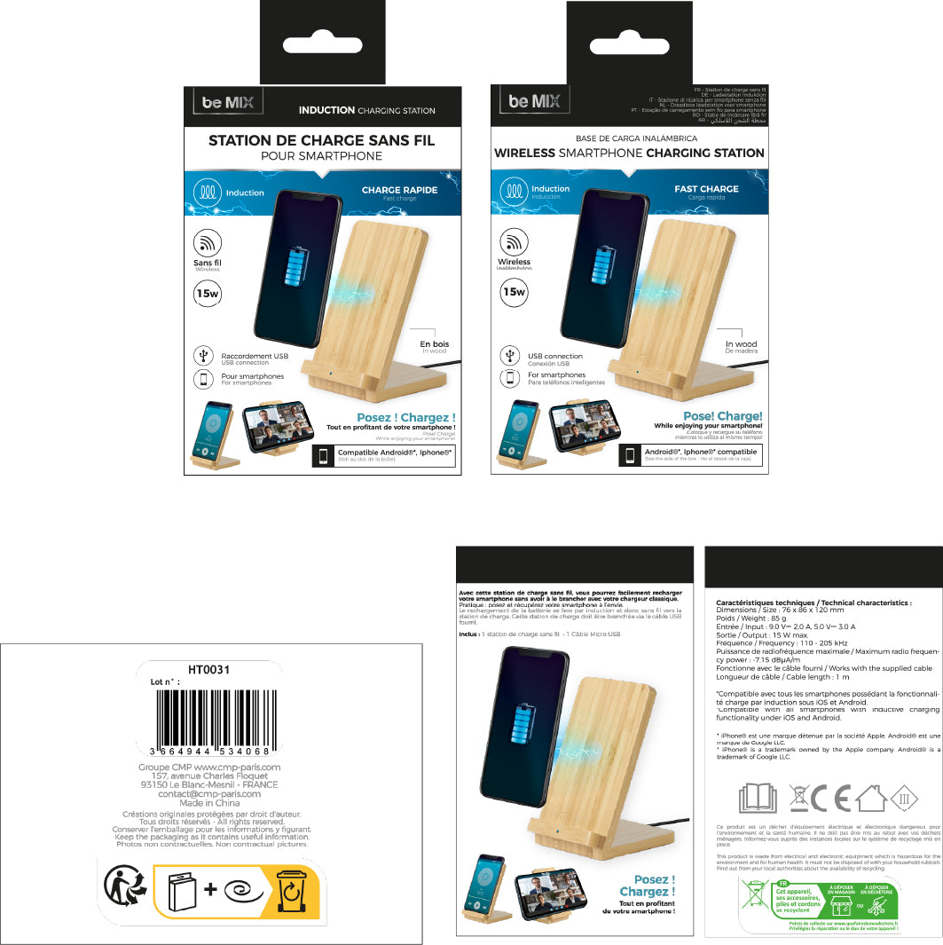 SUPPORT CHARGEUR A INDUCTION BOIS 15W