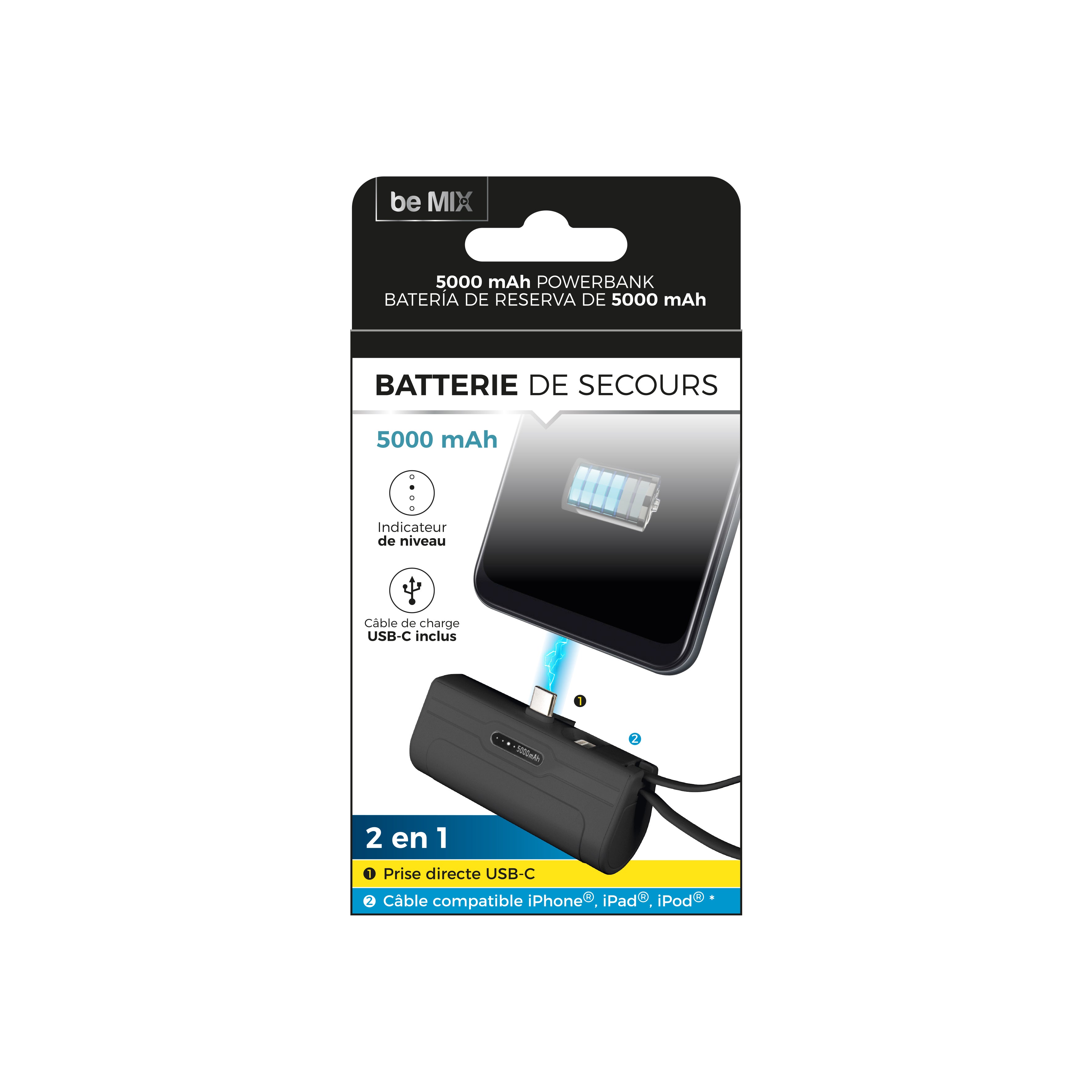 BATTERIE PORT LIGHTNING ET TYPE C 5000MAH
