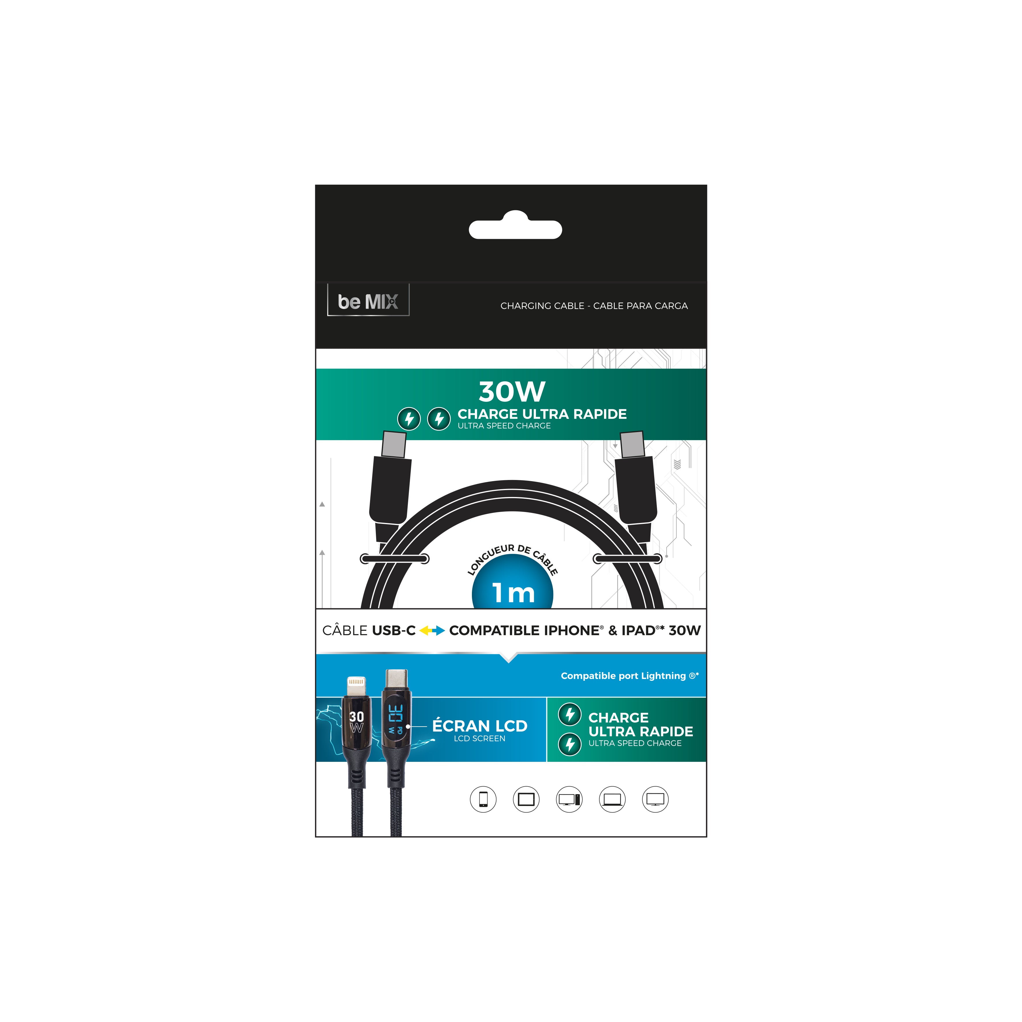 CABLE DE CHARGE C TO L WATTMETRE 30W 1M