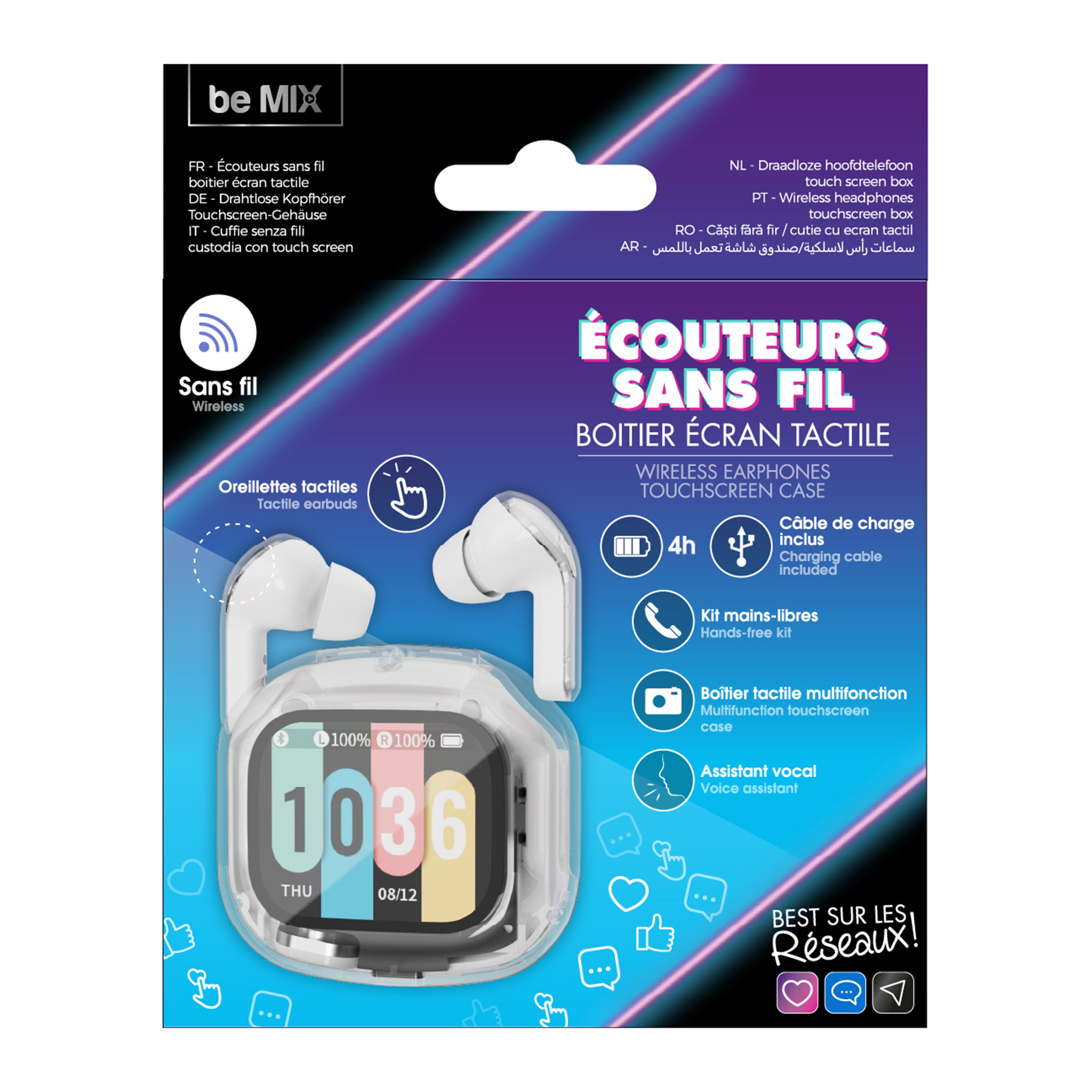 ECOUTEURS SANS FIL AVEC BOITIER TACTILE