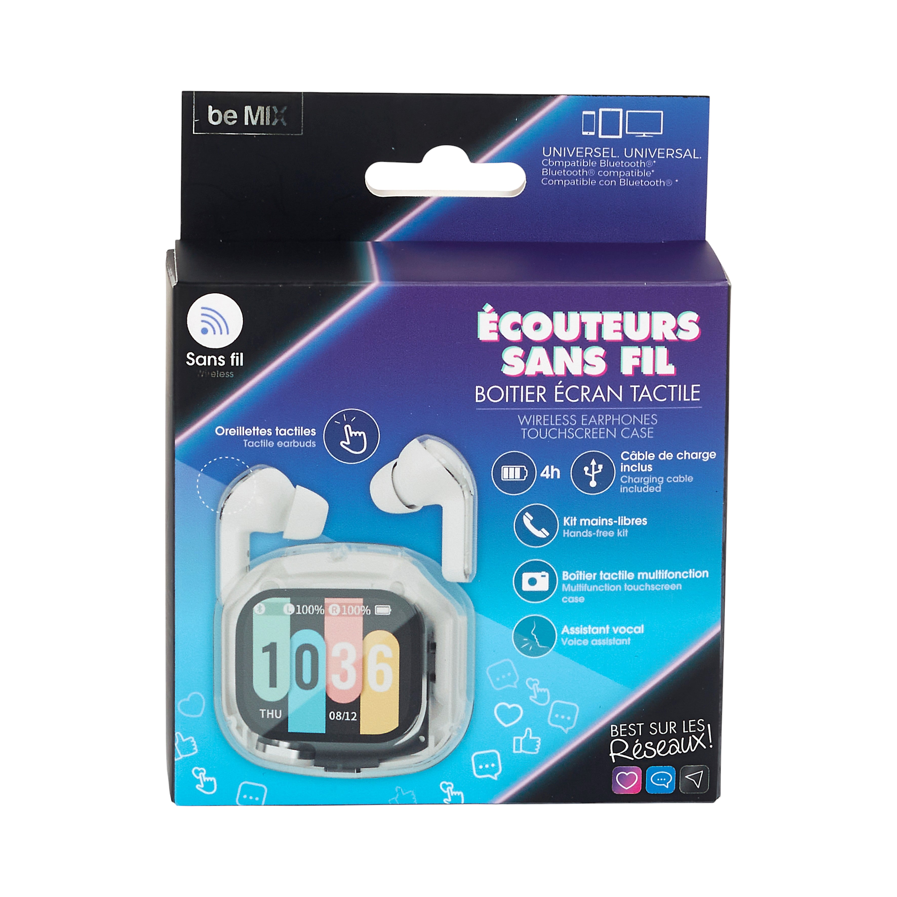 ECOUTEURS SANS FIL AVEC BOITIER TACTILE