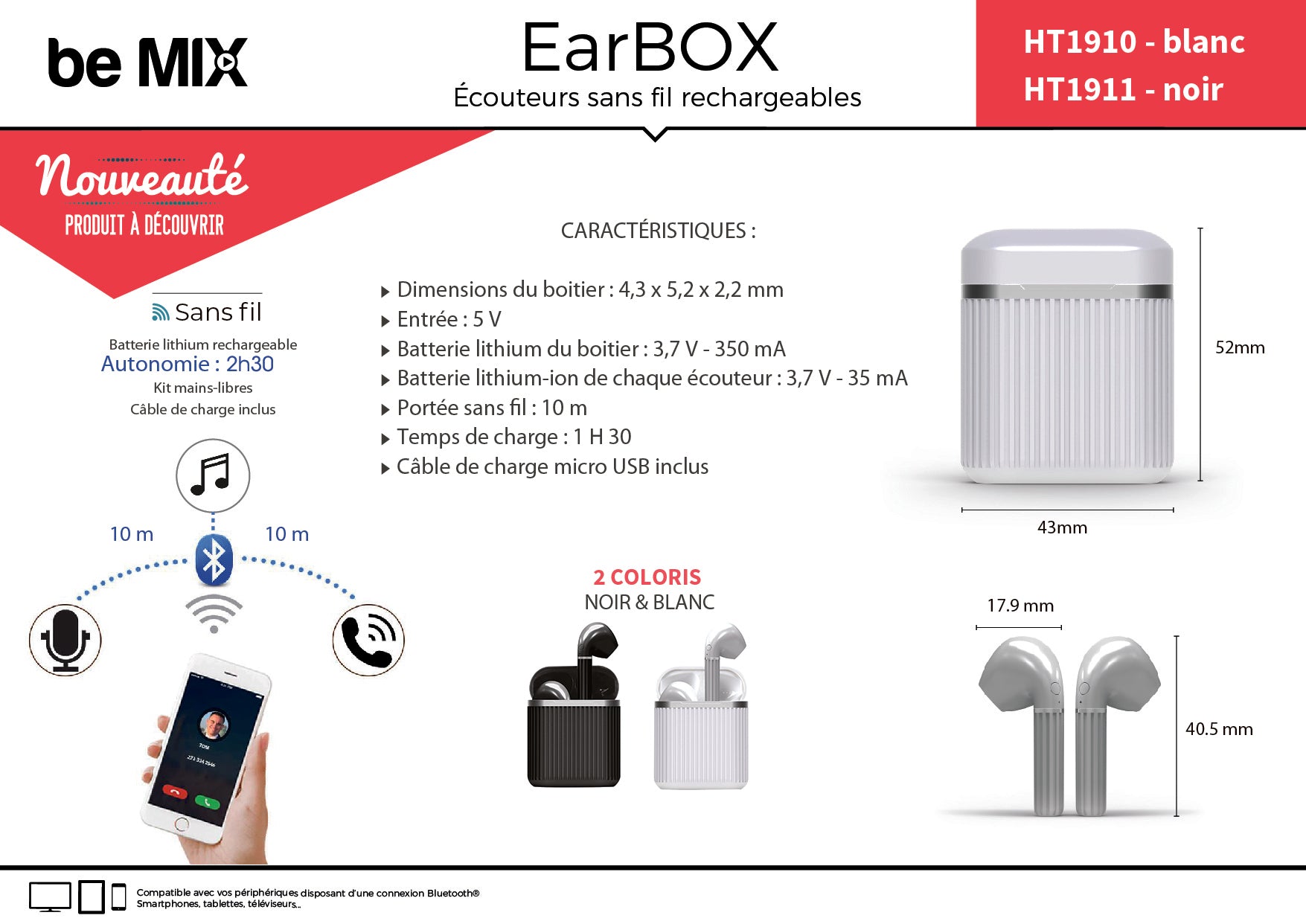 ECOUTEURS EARBOX CLASSIQUE SANS FIL BLANC
