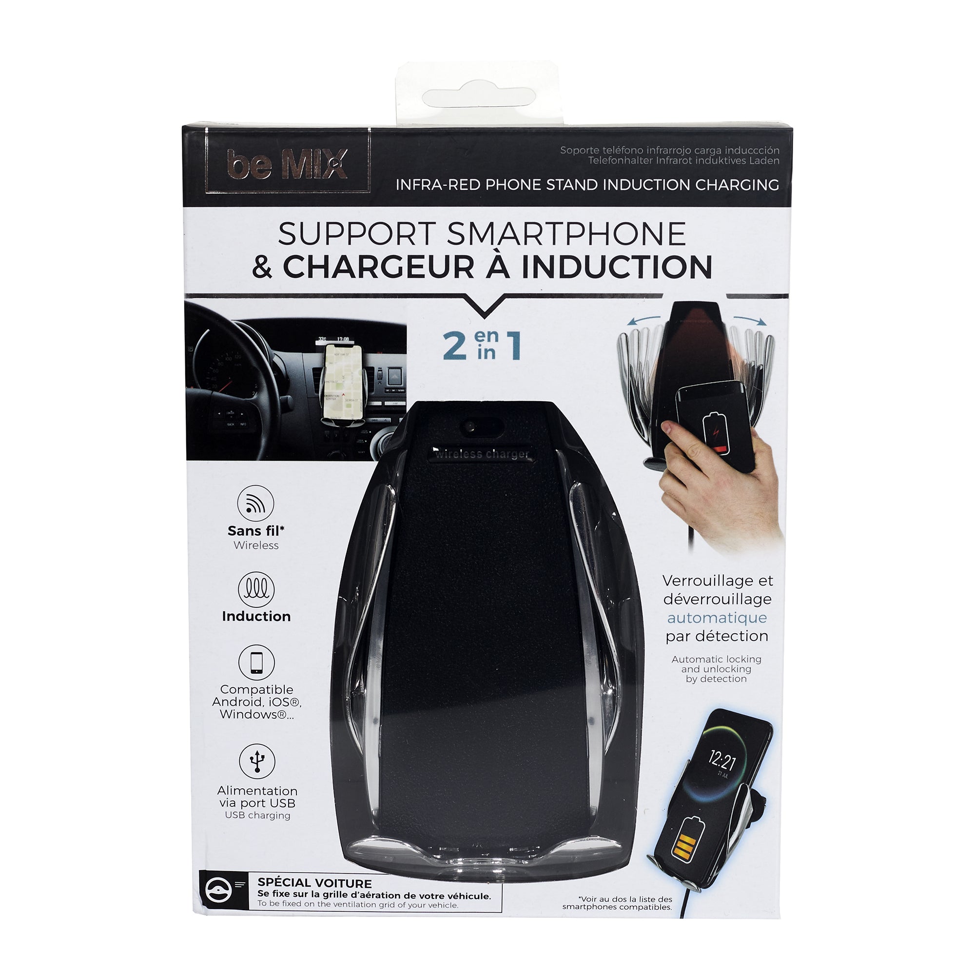 SUPPORT TEL VOITURE INFRAROUGE CHARGE INDUCTION