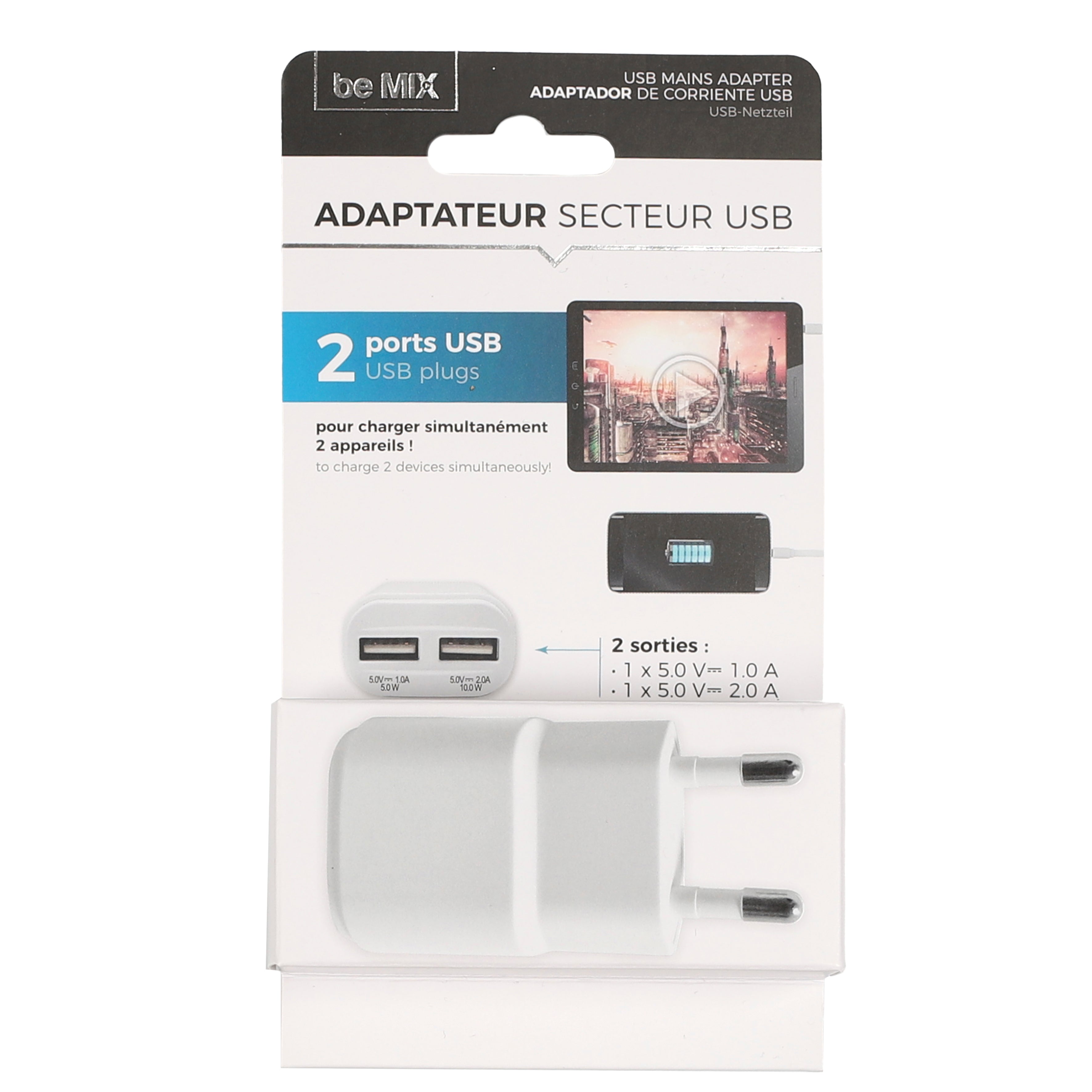 CHARGEUR SECTEUR AVEC DOUBLE PORT USB 2A ET 1A