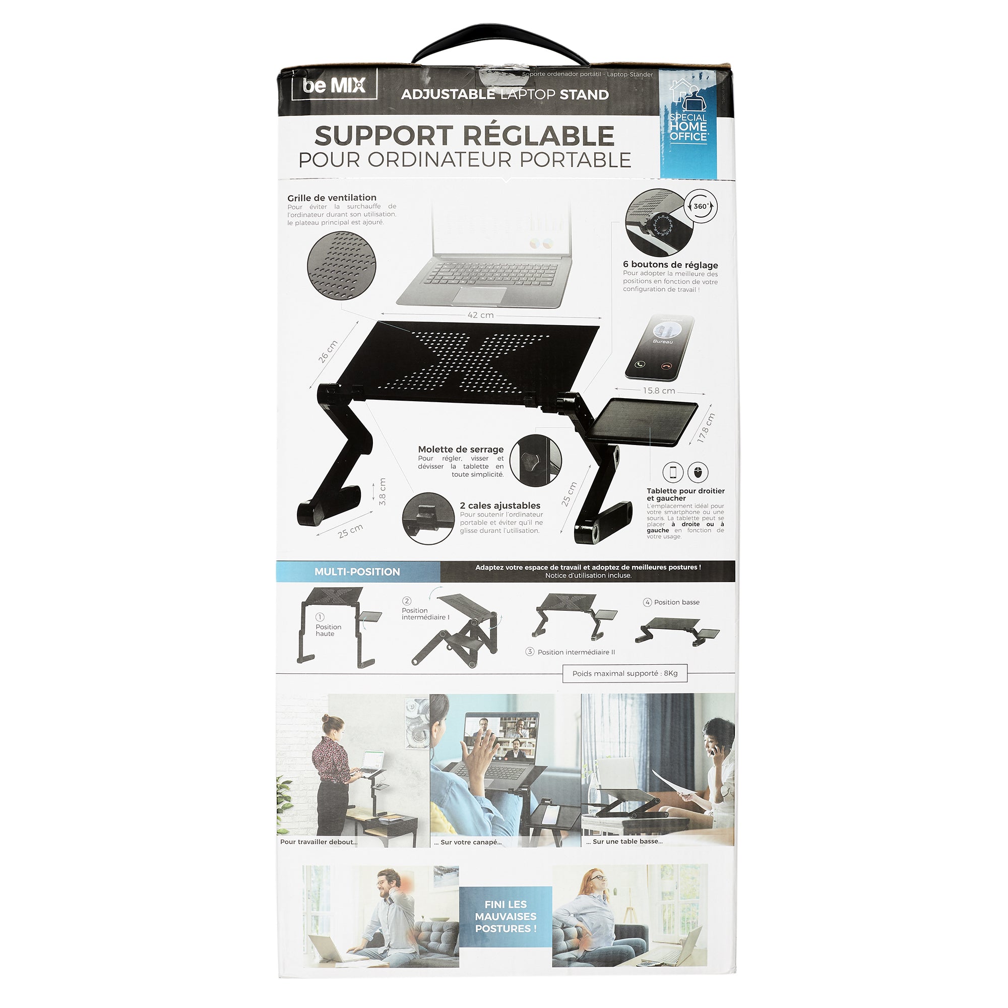 POSTE DE TRAVAIL REGLABLE PC TABLETTE SOURIS