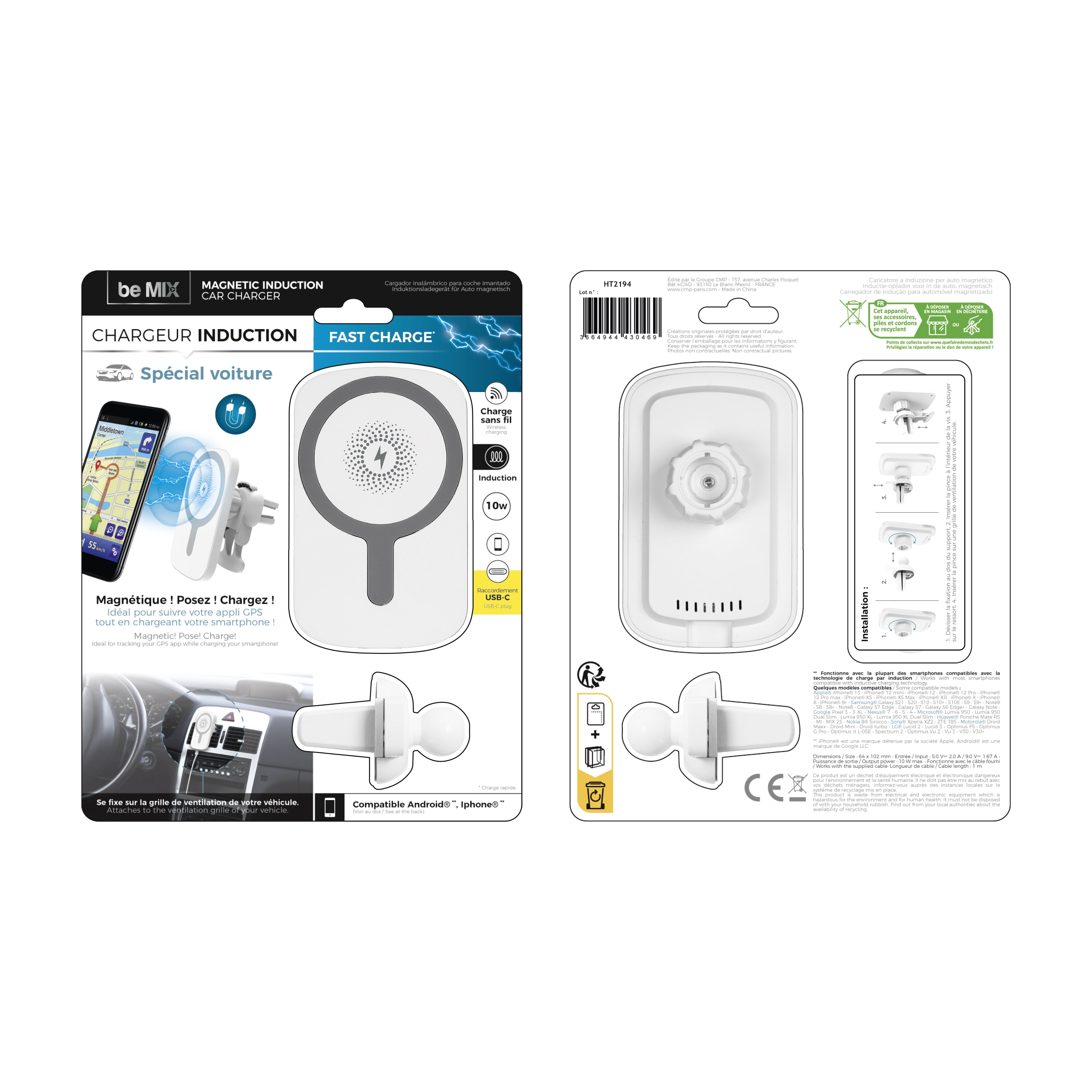 CHARGEUR INDUCTION POUR VOITURE AIMANTE 10W