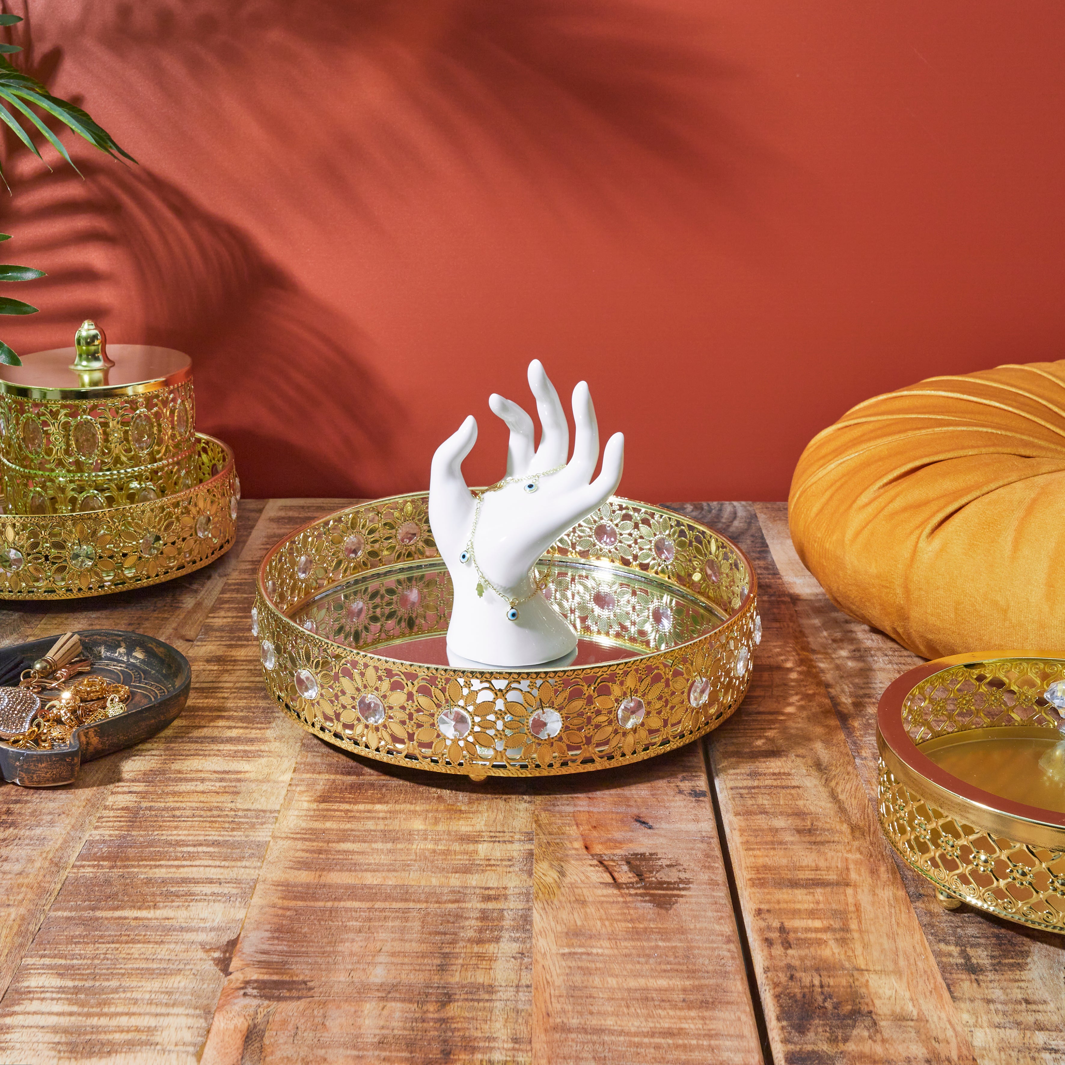 PLATEAU DECO MIROIR DORE D25CM