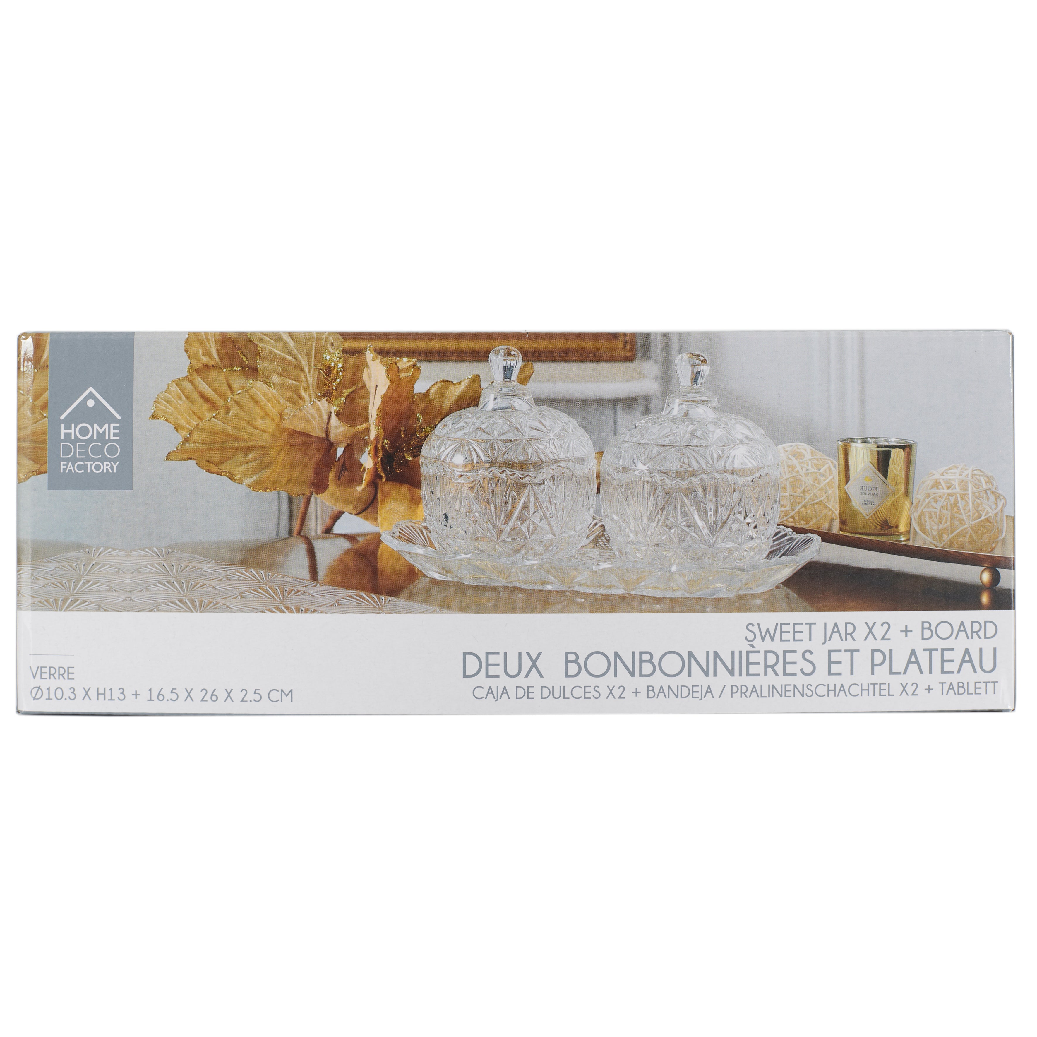 DUO BONBONNIERES SUR PLATEAU EN VERRE 145CL