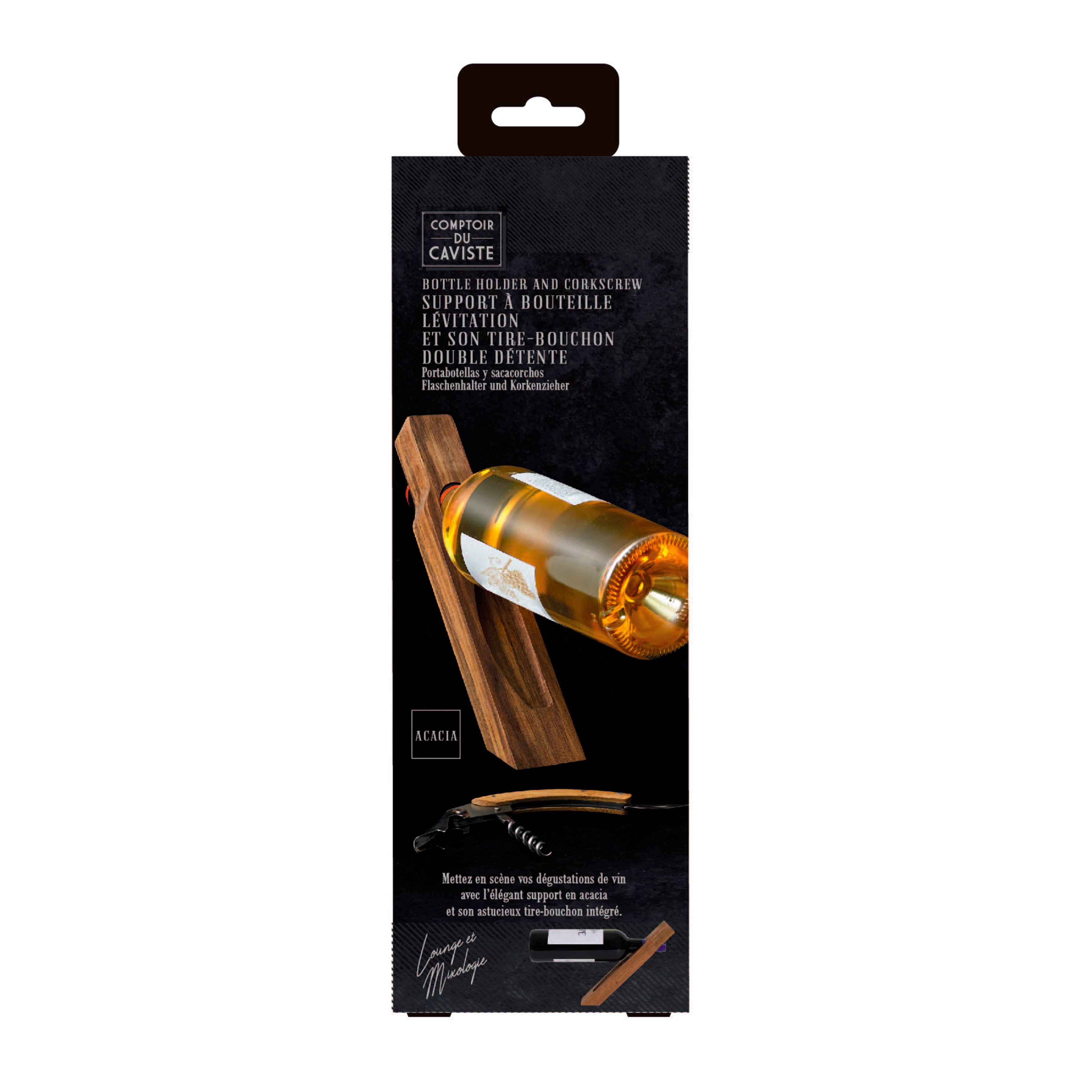 SUPPORT A BOUTEILLE ET TIRE BOUCHON ACACIA