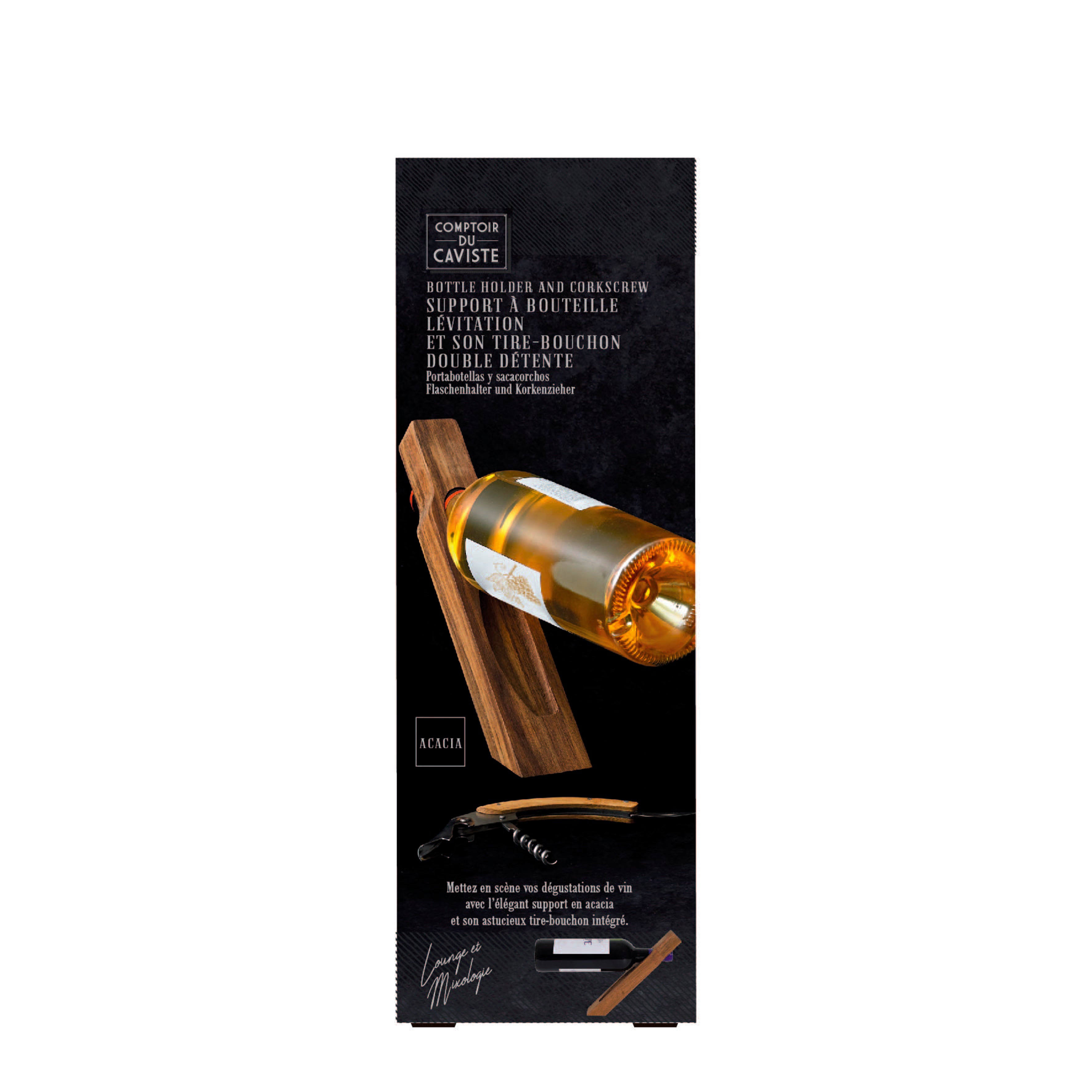 SUPPORT A BOUTEILLE ET TIRE BOUCHON ACACIA