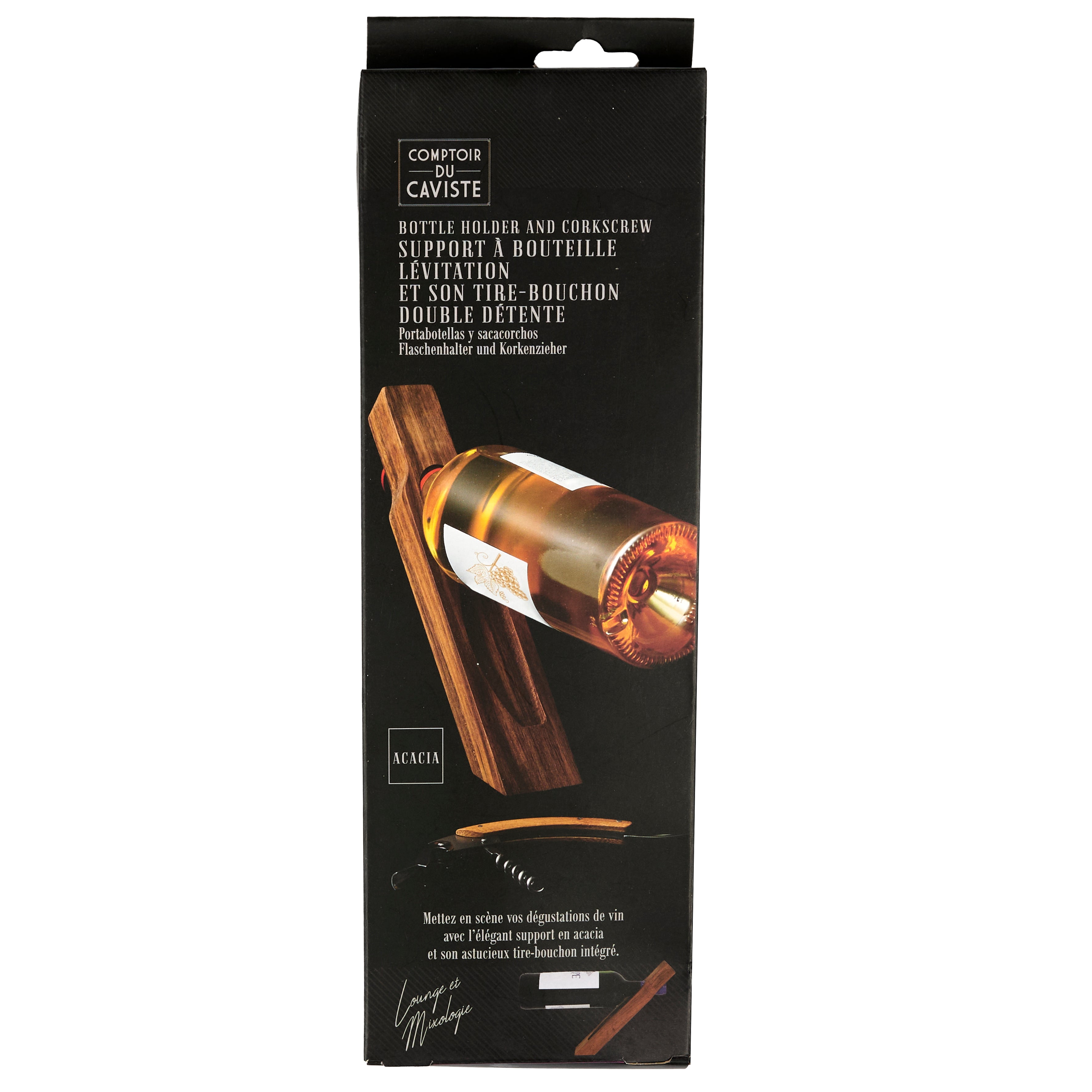 SUPPORT A BOUTEILLE ET TIRE BOUCHON ACACIA