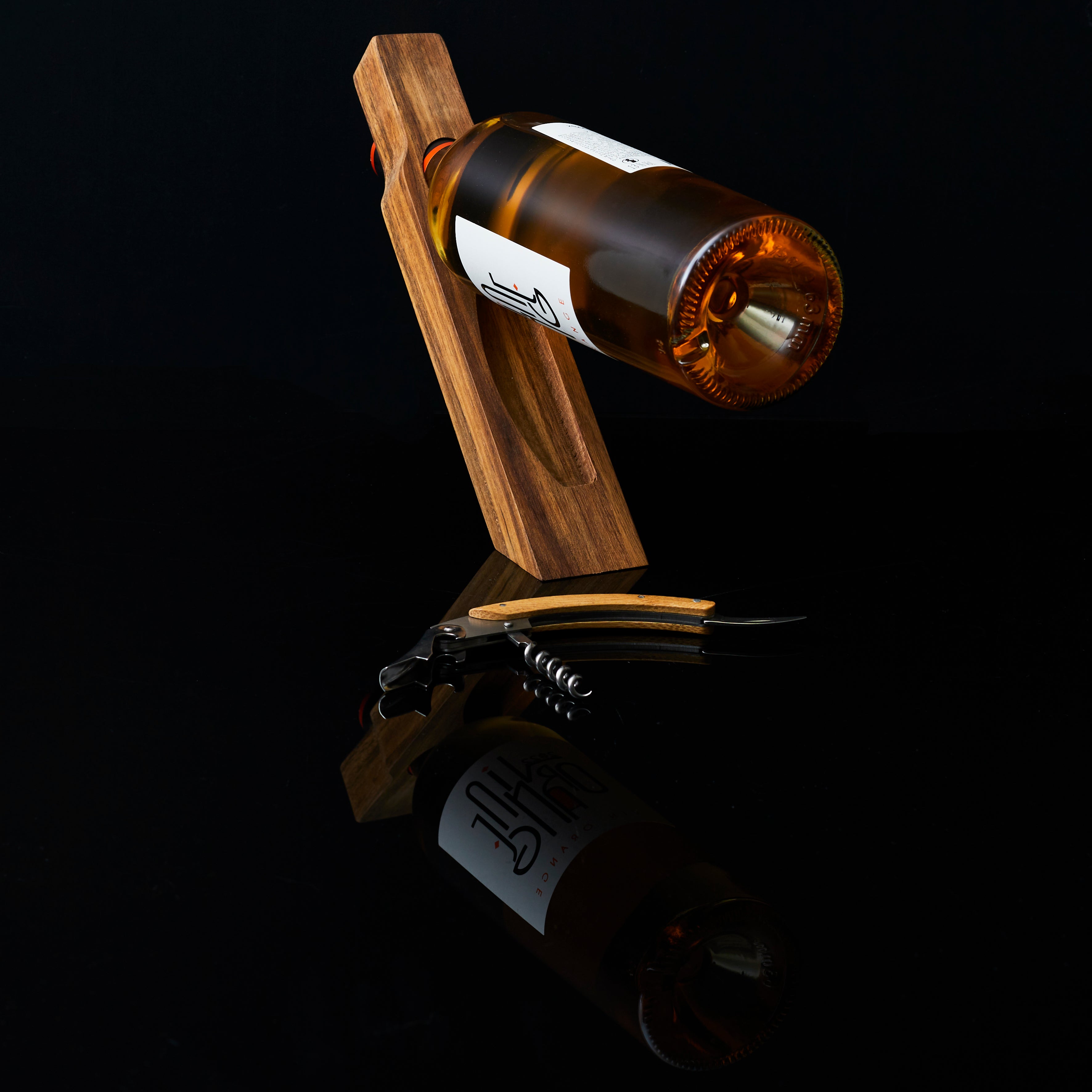 SUPPORT A BOUTEILLE ET TIRE BOUCHON ACACIA
