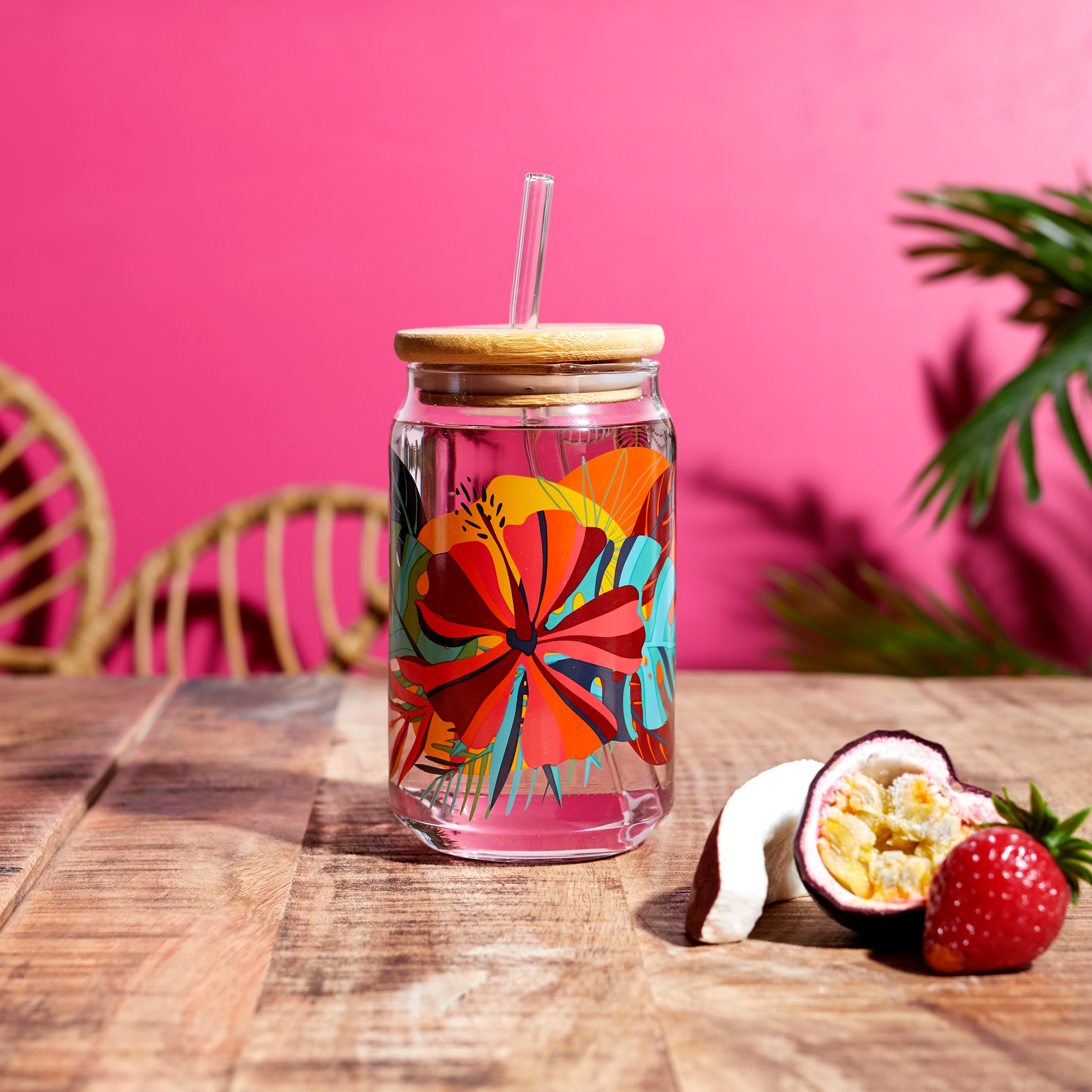 CANETTE ET PAILLE VERRE PARADIS EXOTIQUE 45CL
