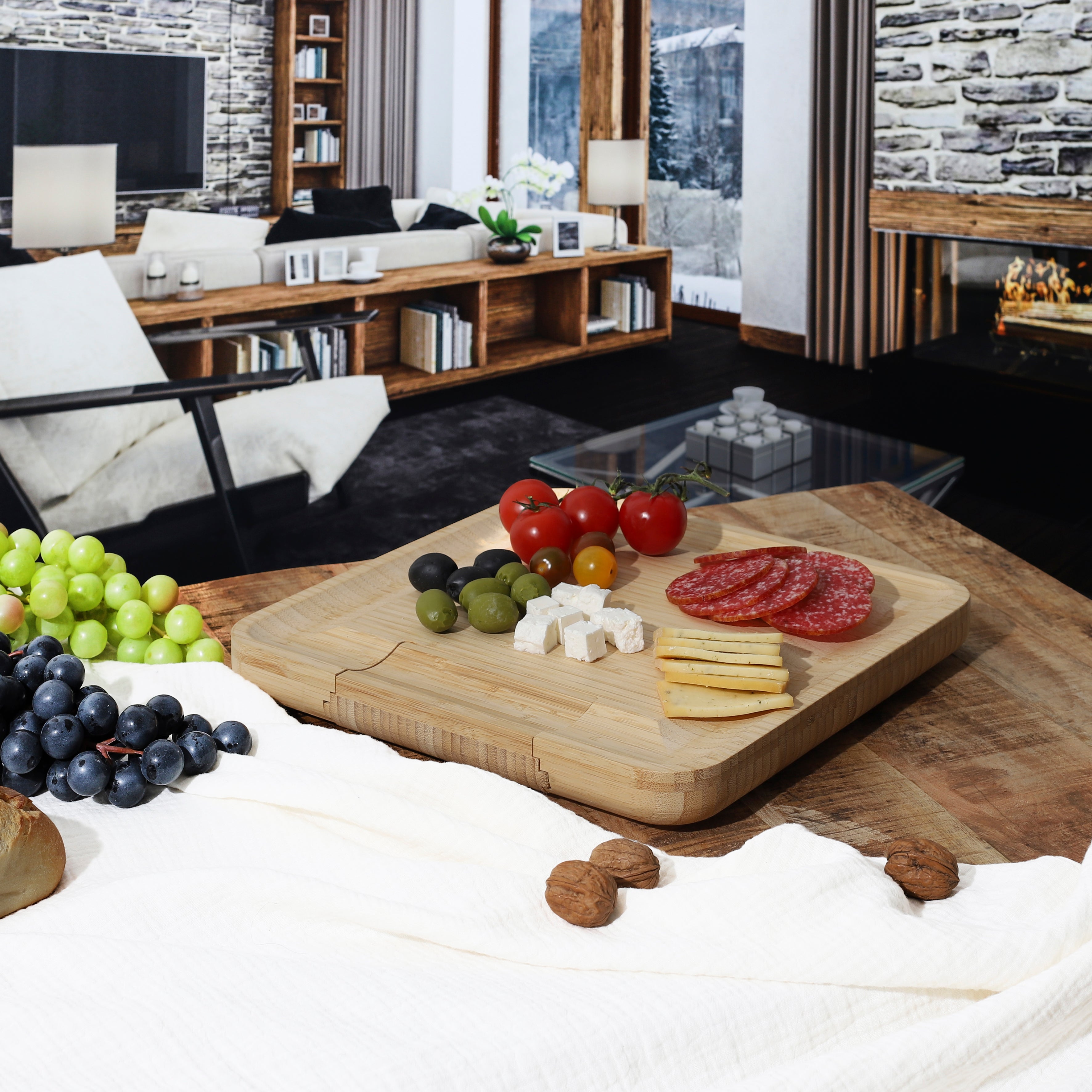 PLANCHE APERO BAMBOU TIROIR COUTEAUX FROMAGE
