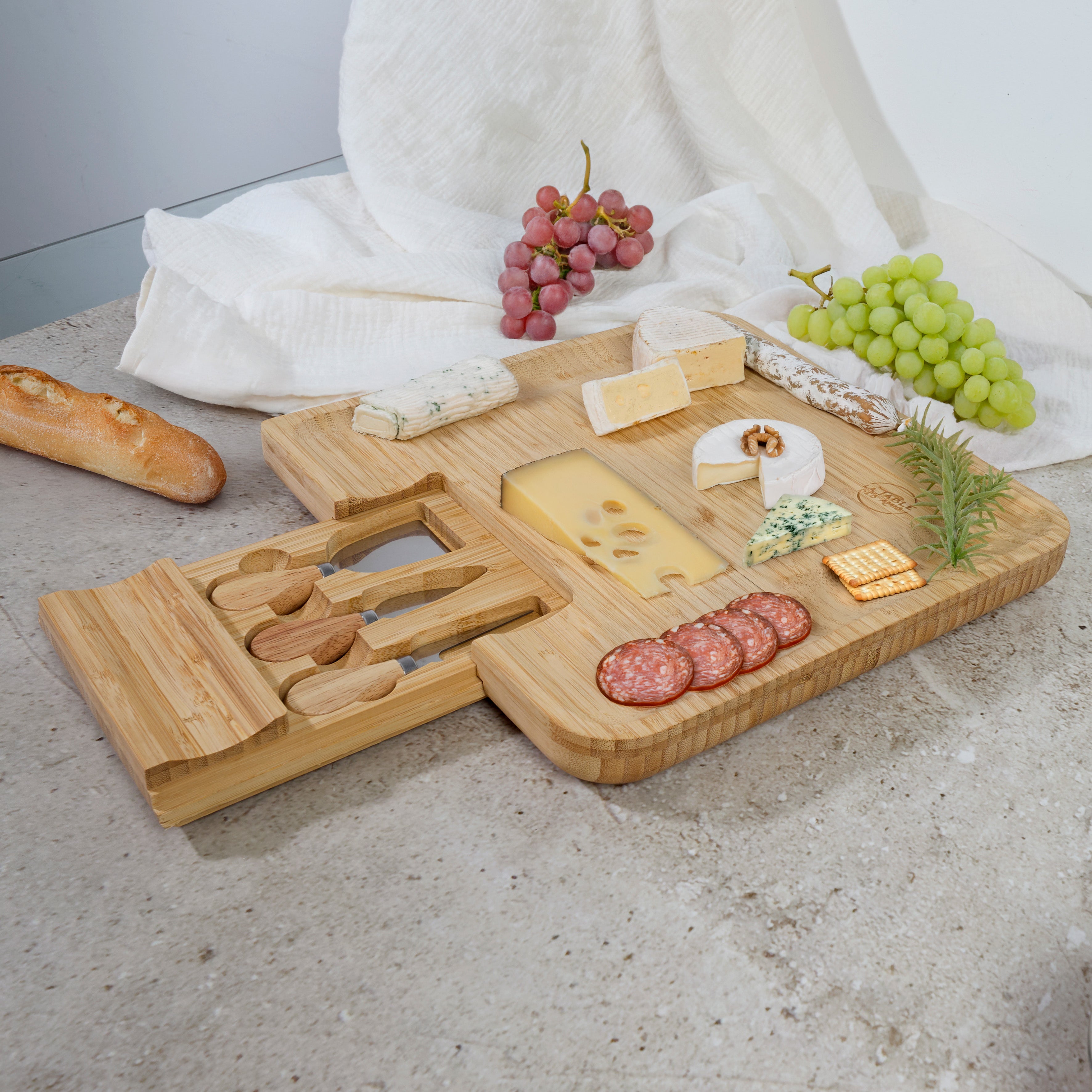 PLANCHE APERO BAMBOU TIROIR COUTEAUX FROMAGE
