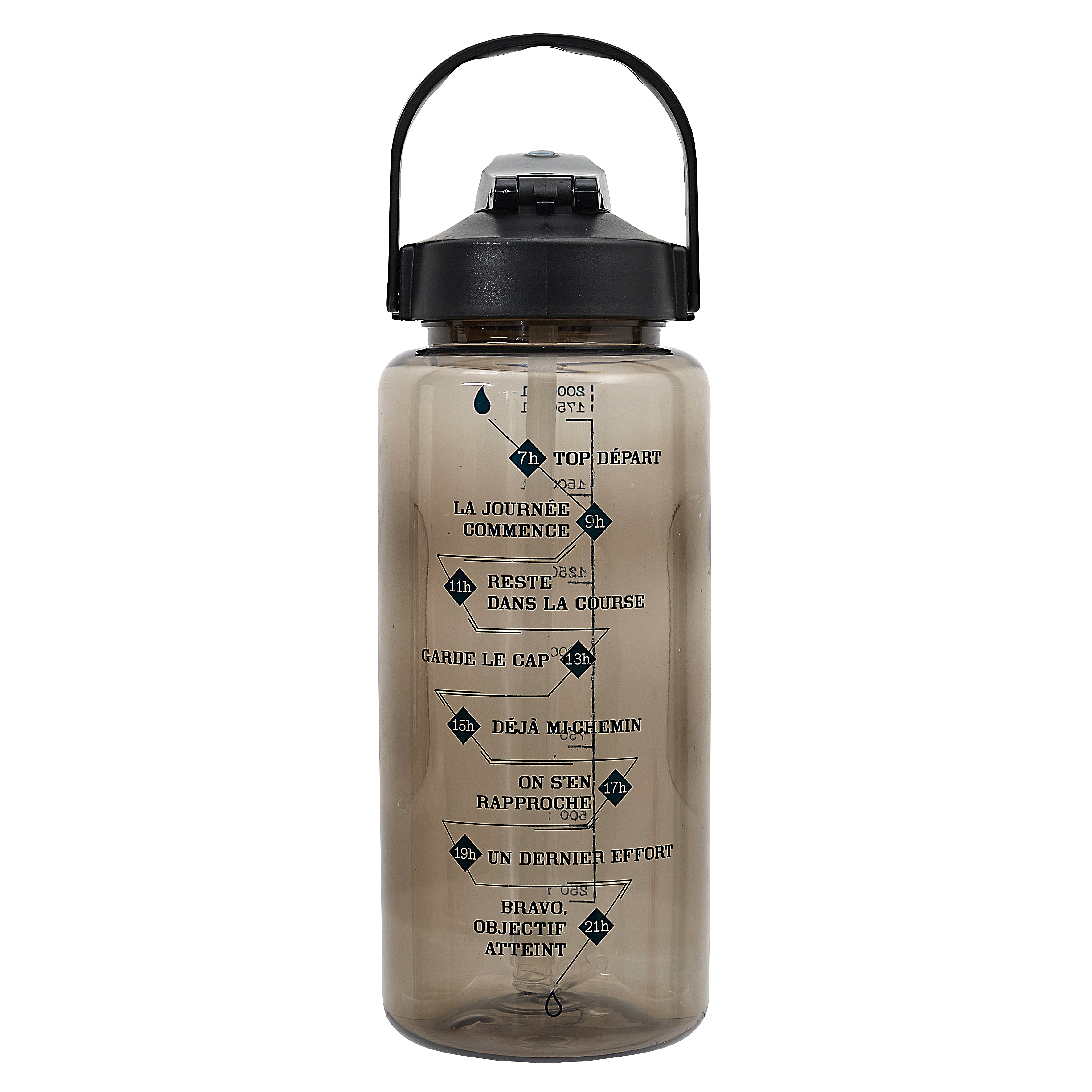 BOUTEILLE MOTIVATION TRANSPARENTE NOIRE 2L