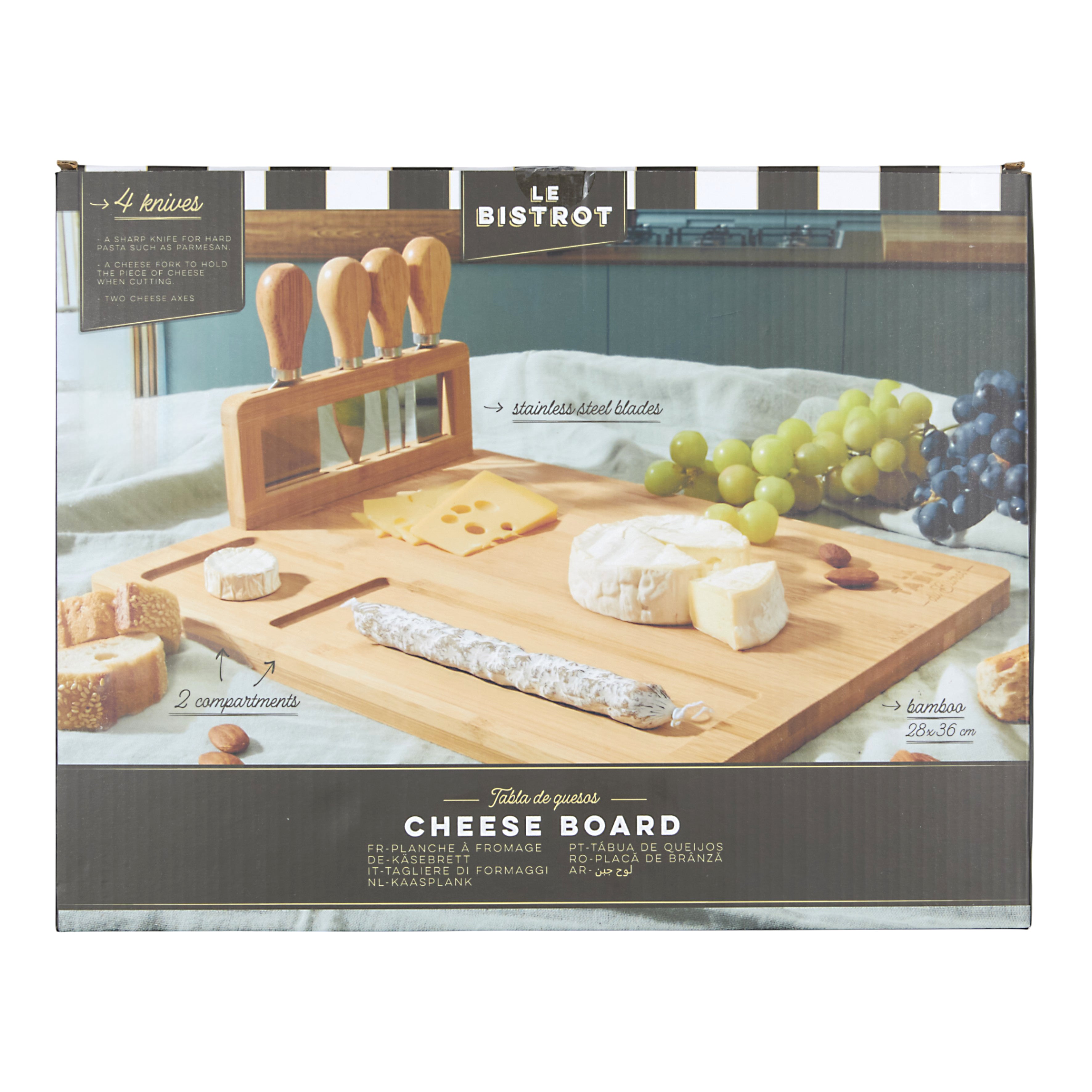 PLANCHE A FROMAGE BAMBOU AVEC 4 COUTEAUX