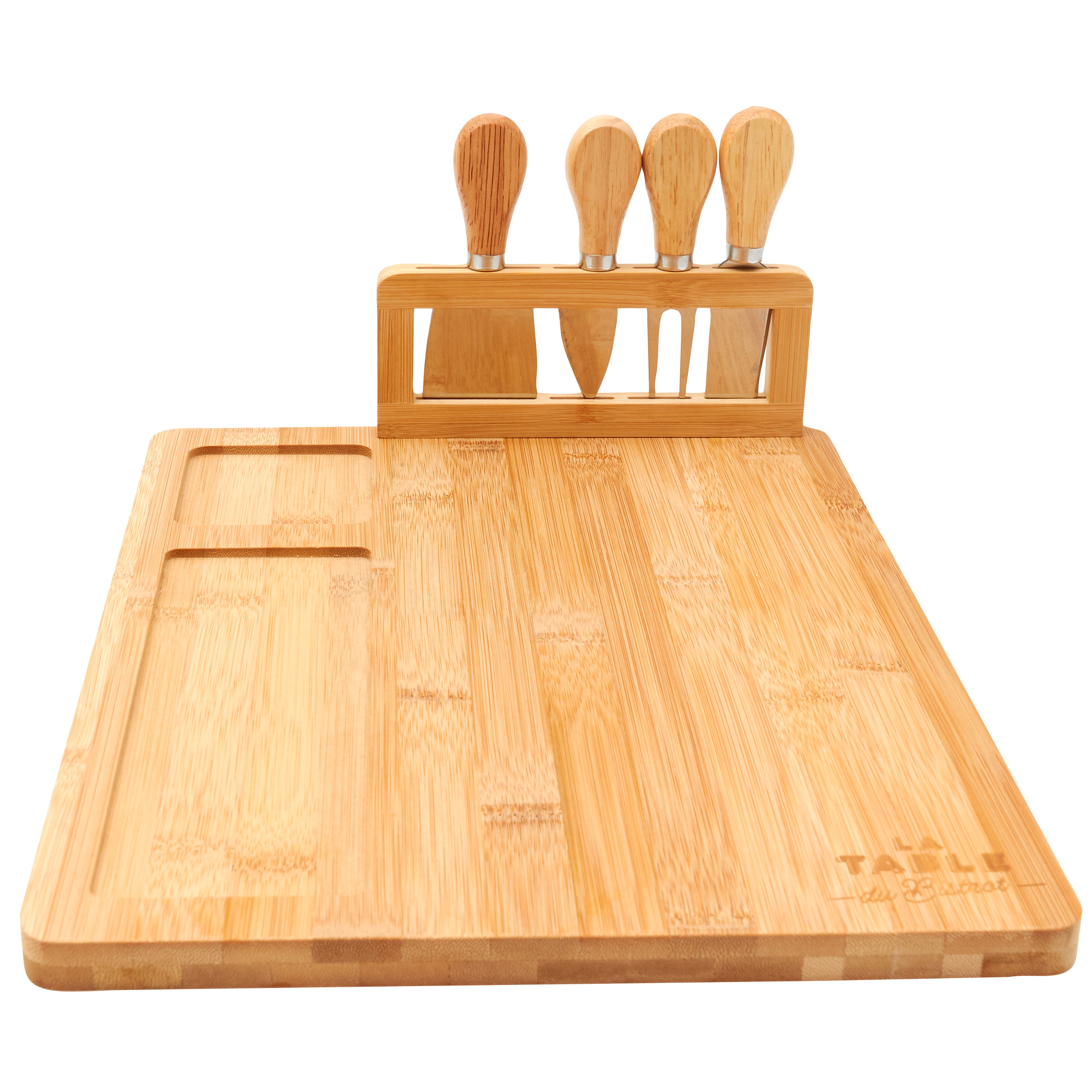 PLANCHE A FROMAGE BAMBOU AVEC 4 COUTEAUX