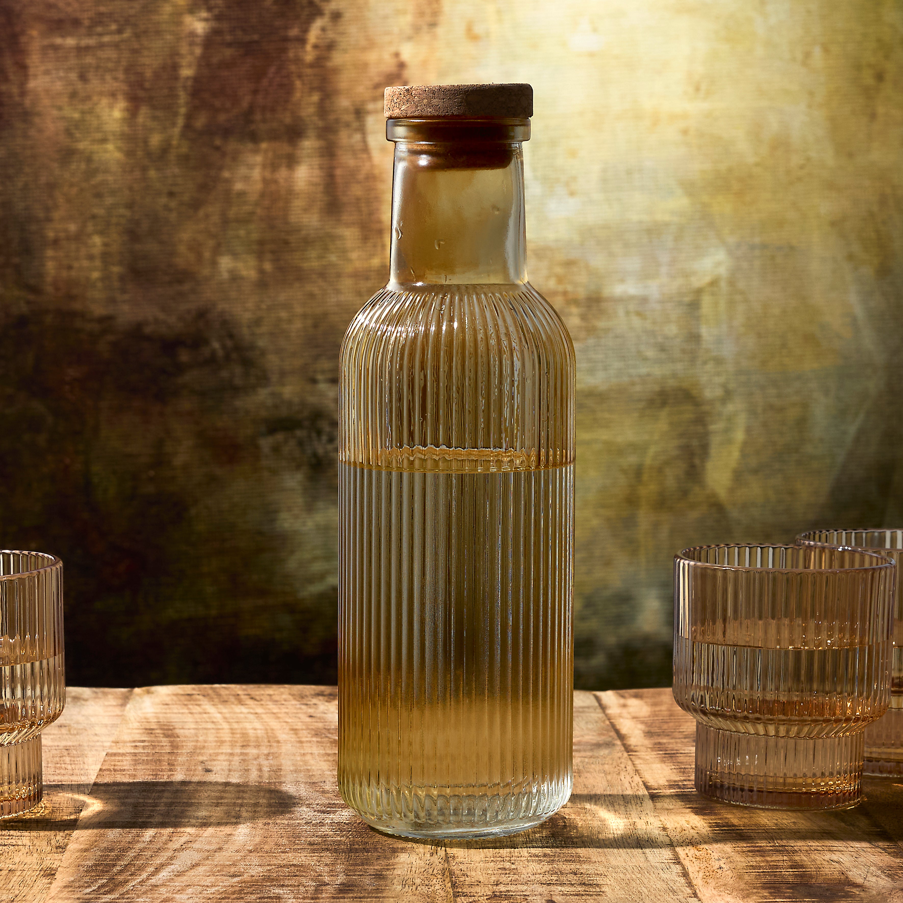 BOUTEILLE VERRE STRIE AMBRE 1L