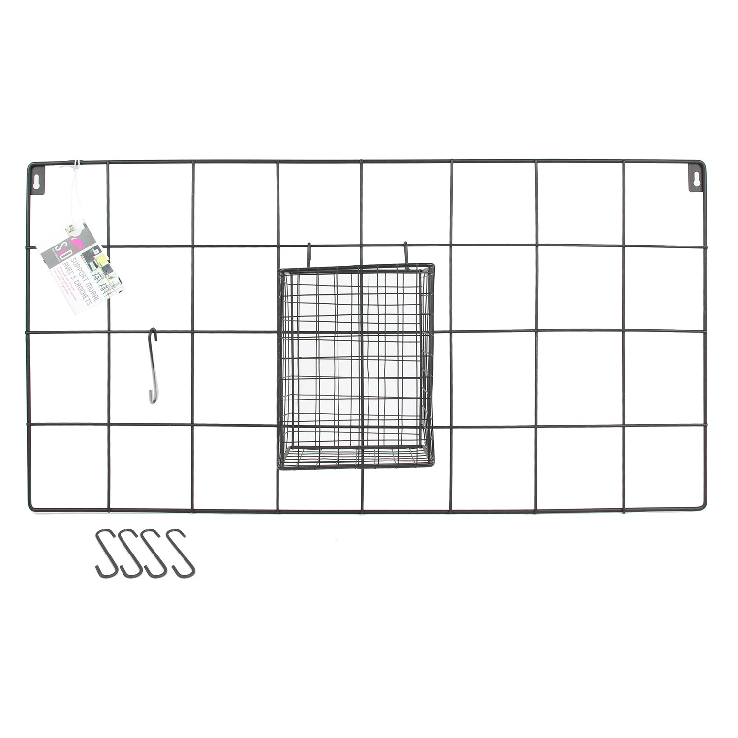 SUPPORT MURAL FILAIRE POT 5 CROCHETS NOIR