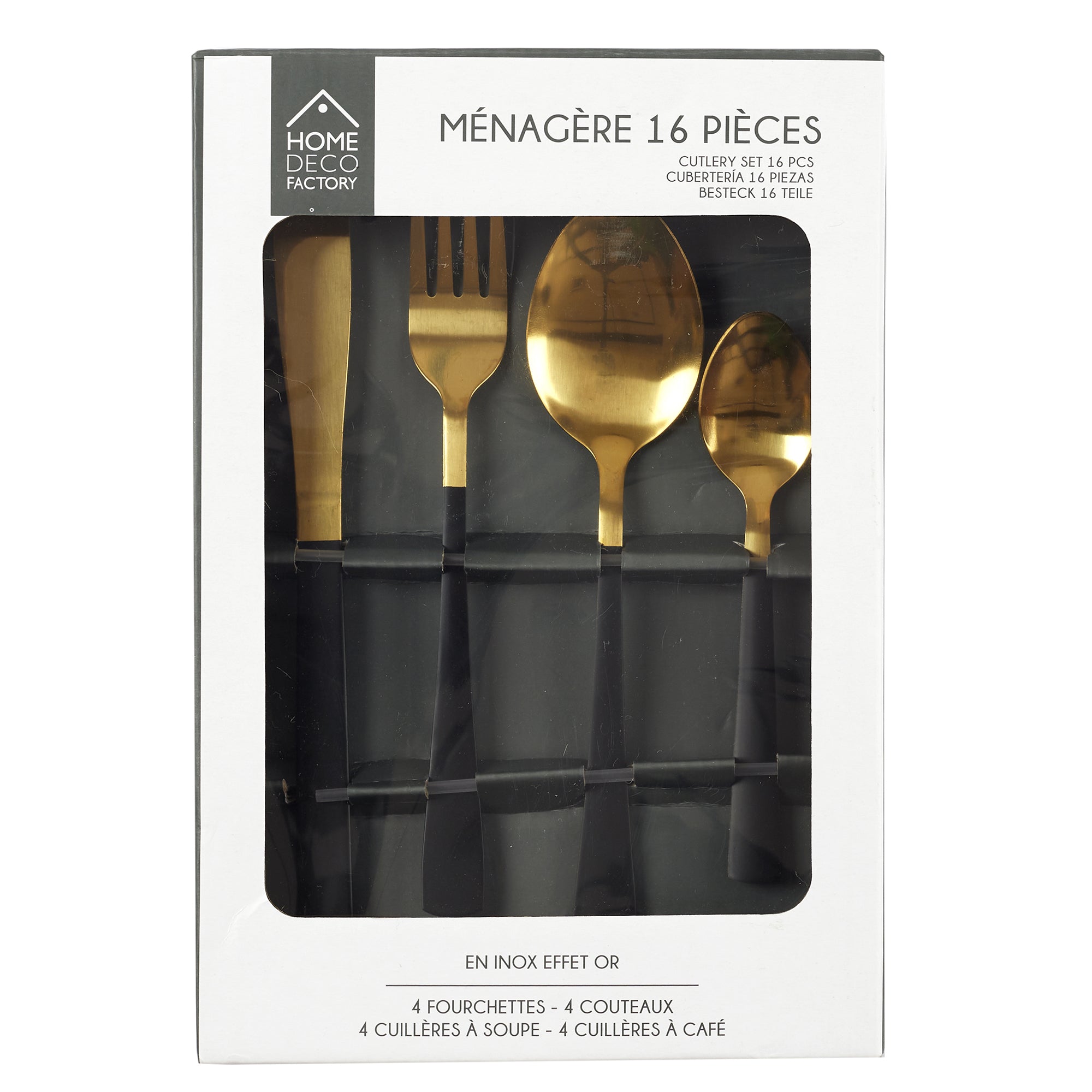 MENAGERE 16 PIECES GOLD MANCHE NOIR SOFIA