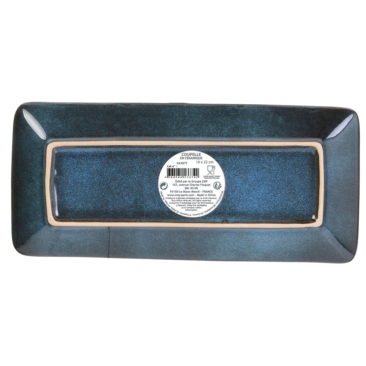 COUPELLE RECTANGLE GRES DU TEMPS 10X22CM BLEU