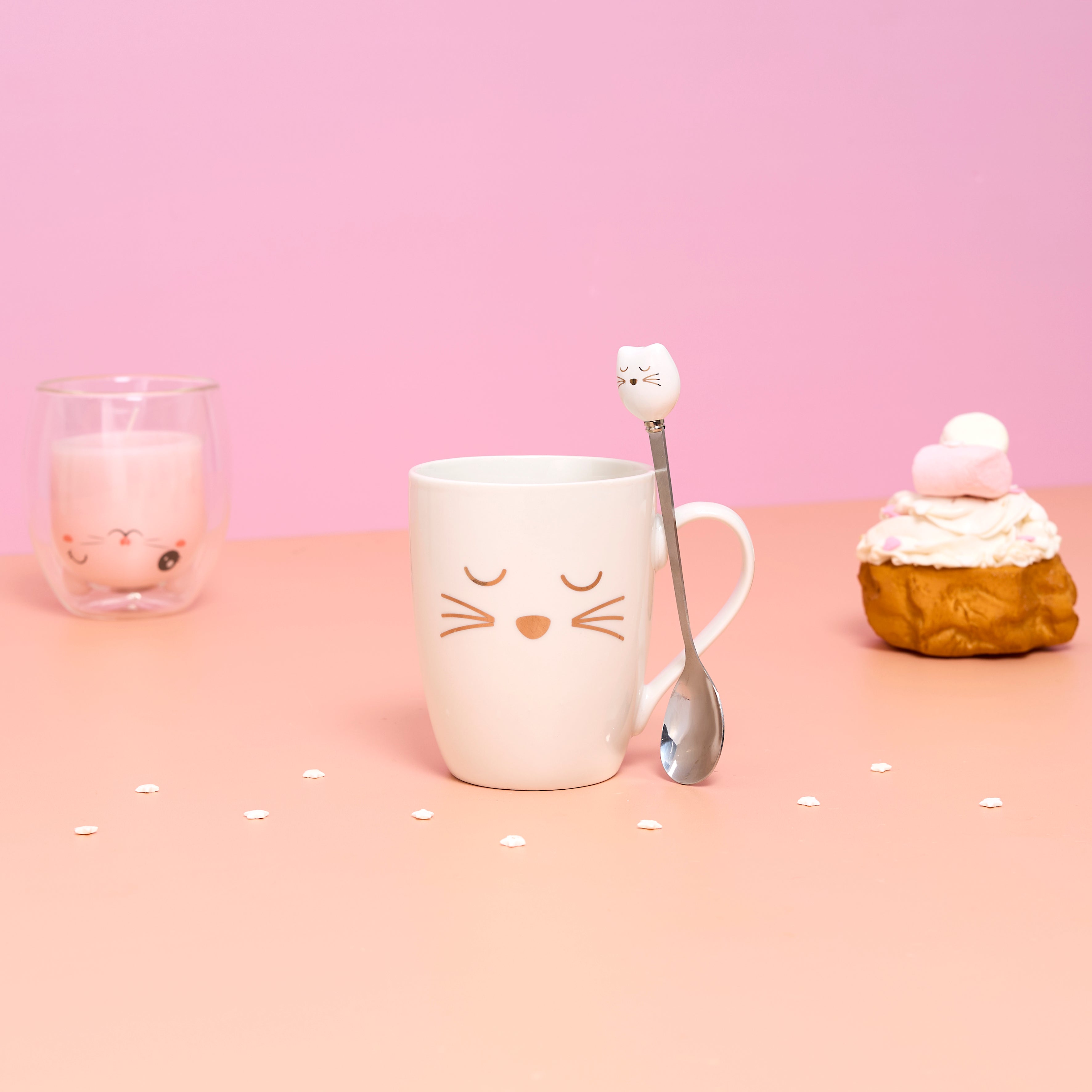 MUG AVEC CUILLERE CHAT KAWAII