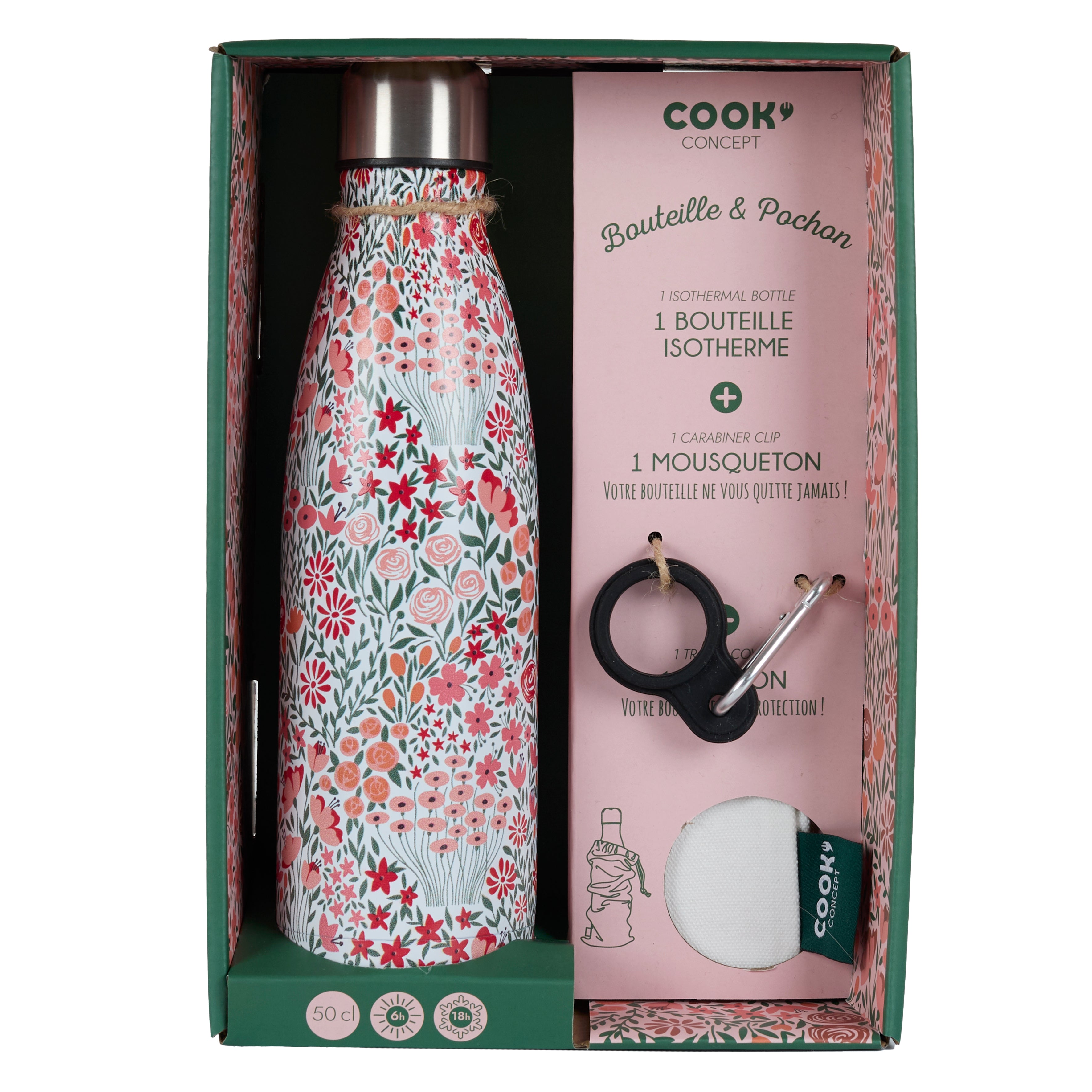 COFFRET BOUTEILLE ISOTHERME FLEURIE 50CL
