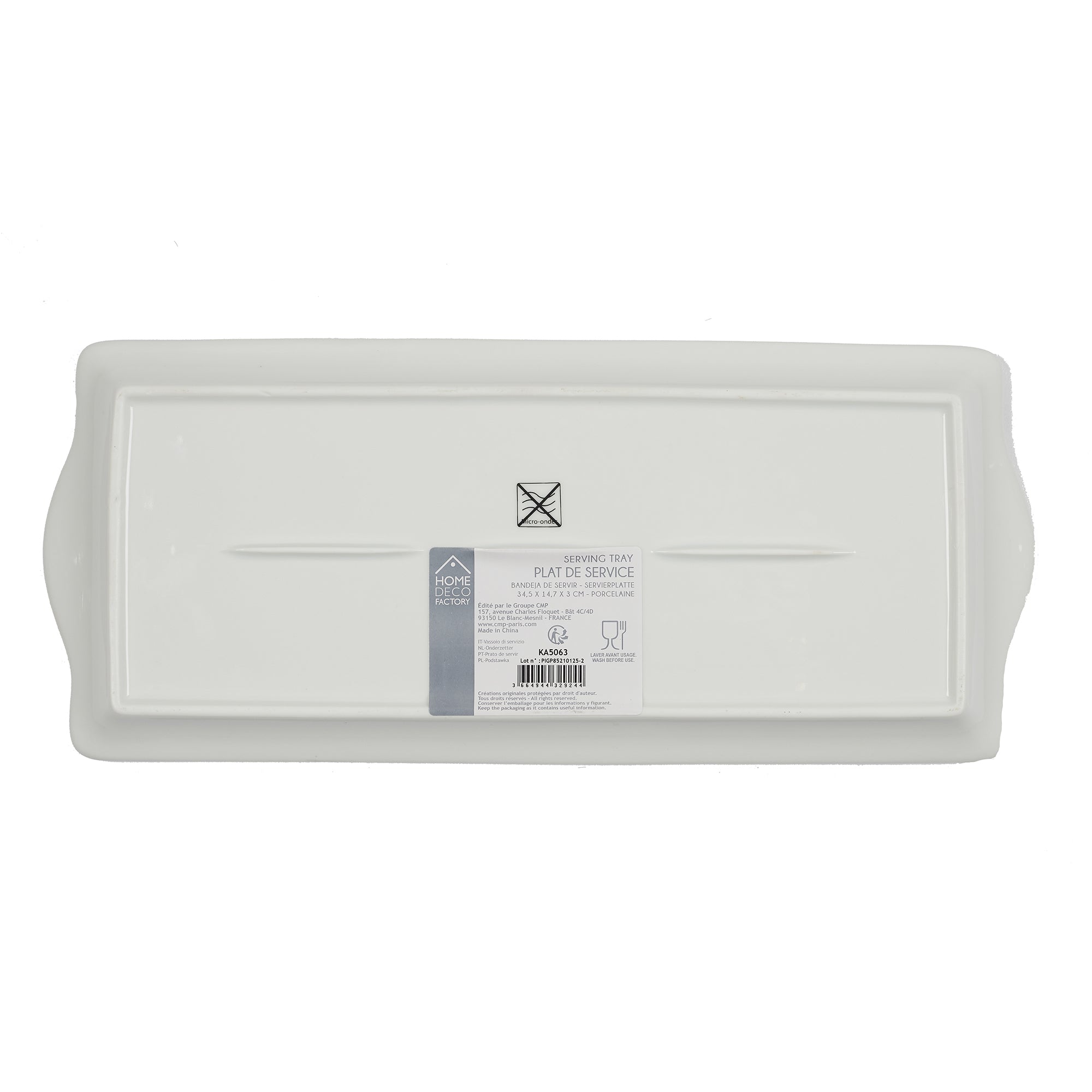 PLAT DE SERVICE PORCELAINE LISERE DORE 34X14CM