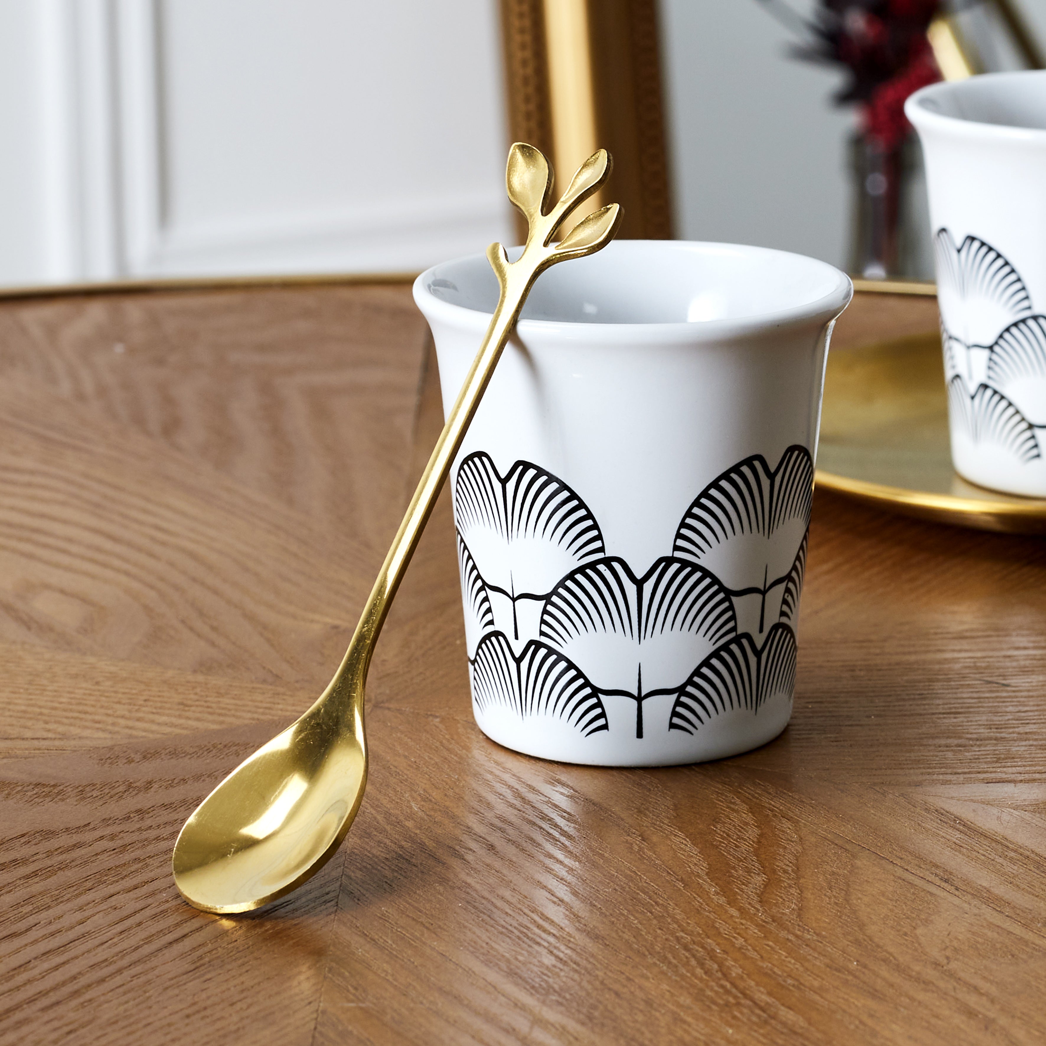 CUILLERE A CAFE FEUILLE DORE X4