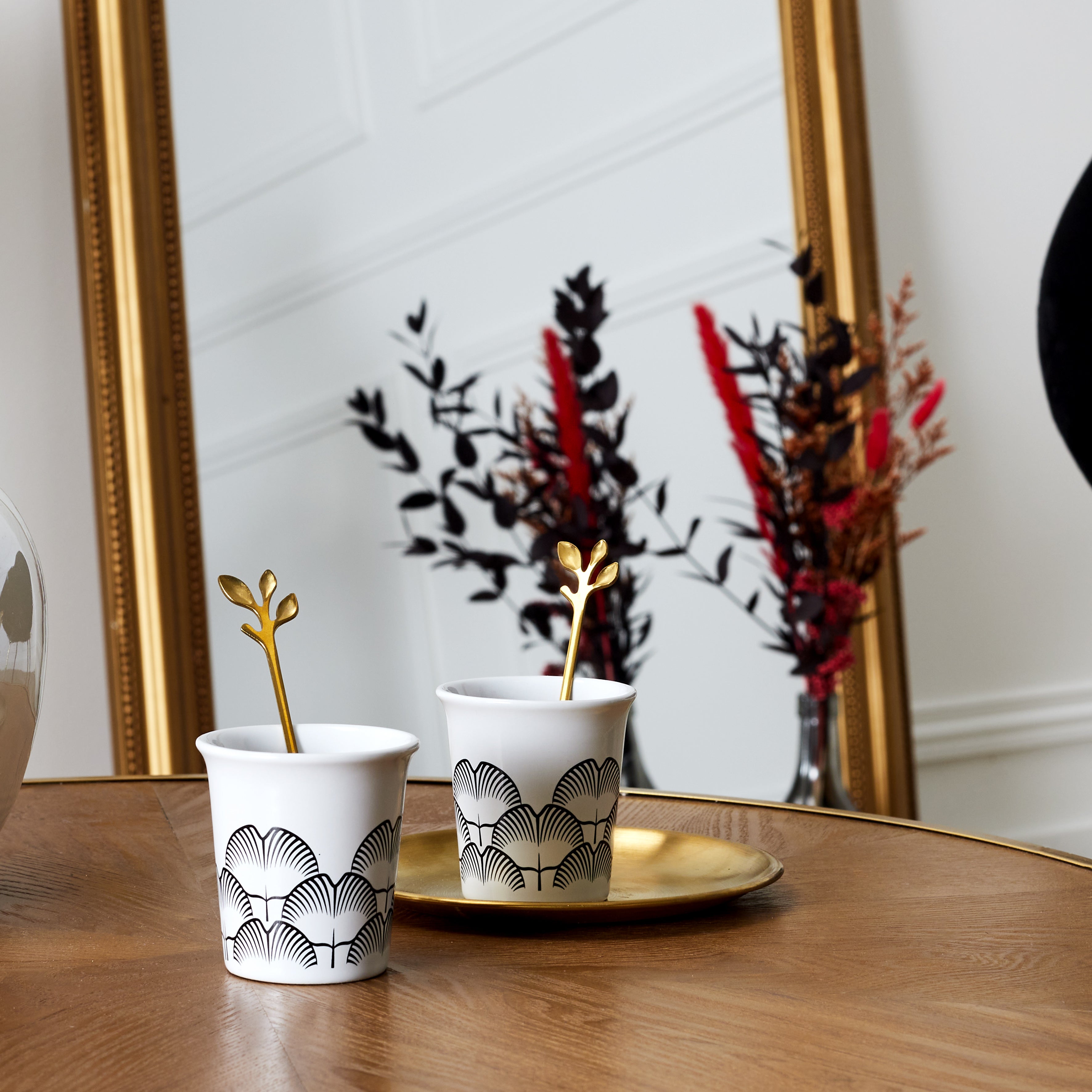 CUILLERE A CAFE FEUILLE DORE X4