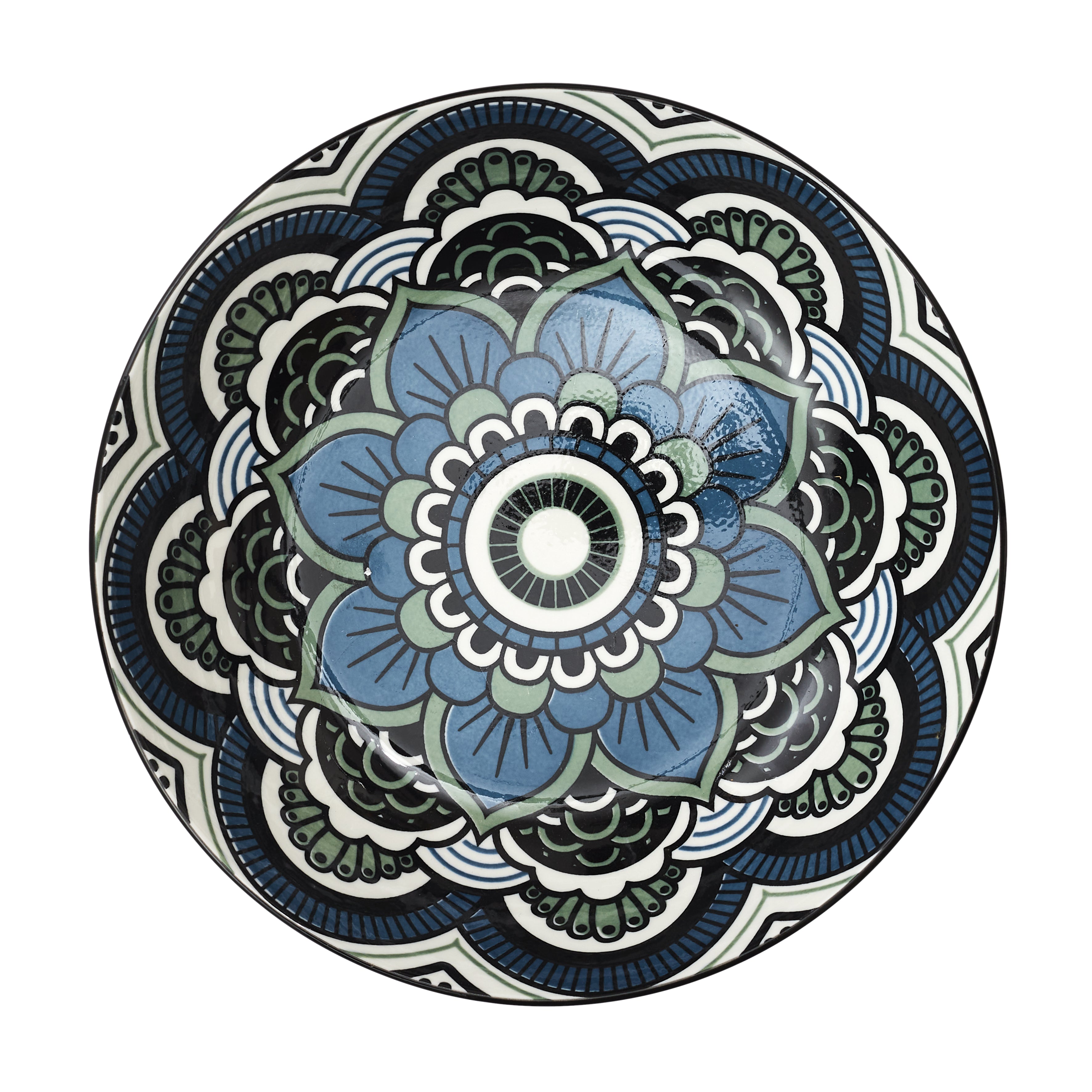 ASSIETTE MANDALA CREUSE BLEU D20CM - LOT DE 6