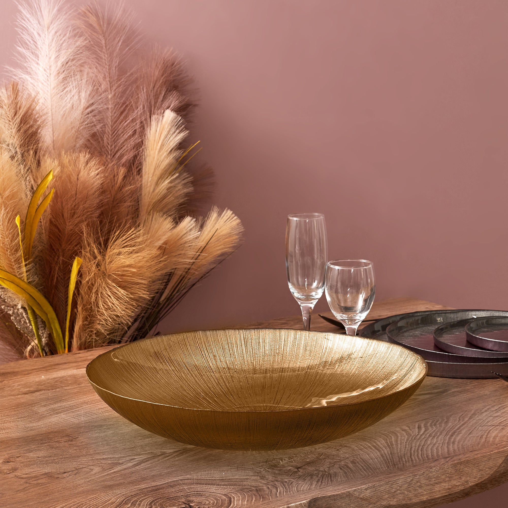 SALADIER EN VERRE DORE D30CM