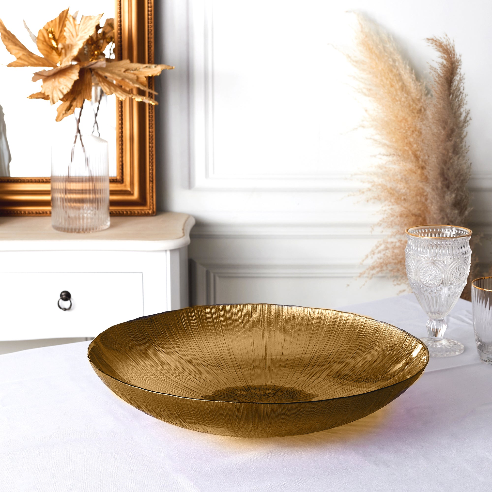 SALADIER EN VERRE DORE D30CM