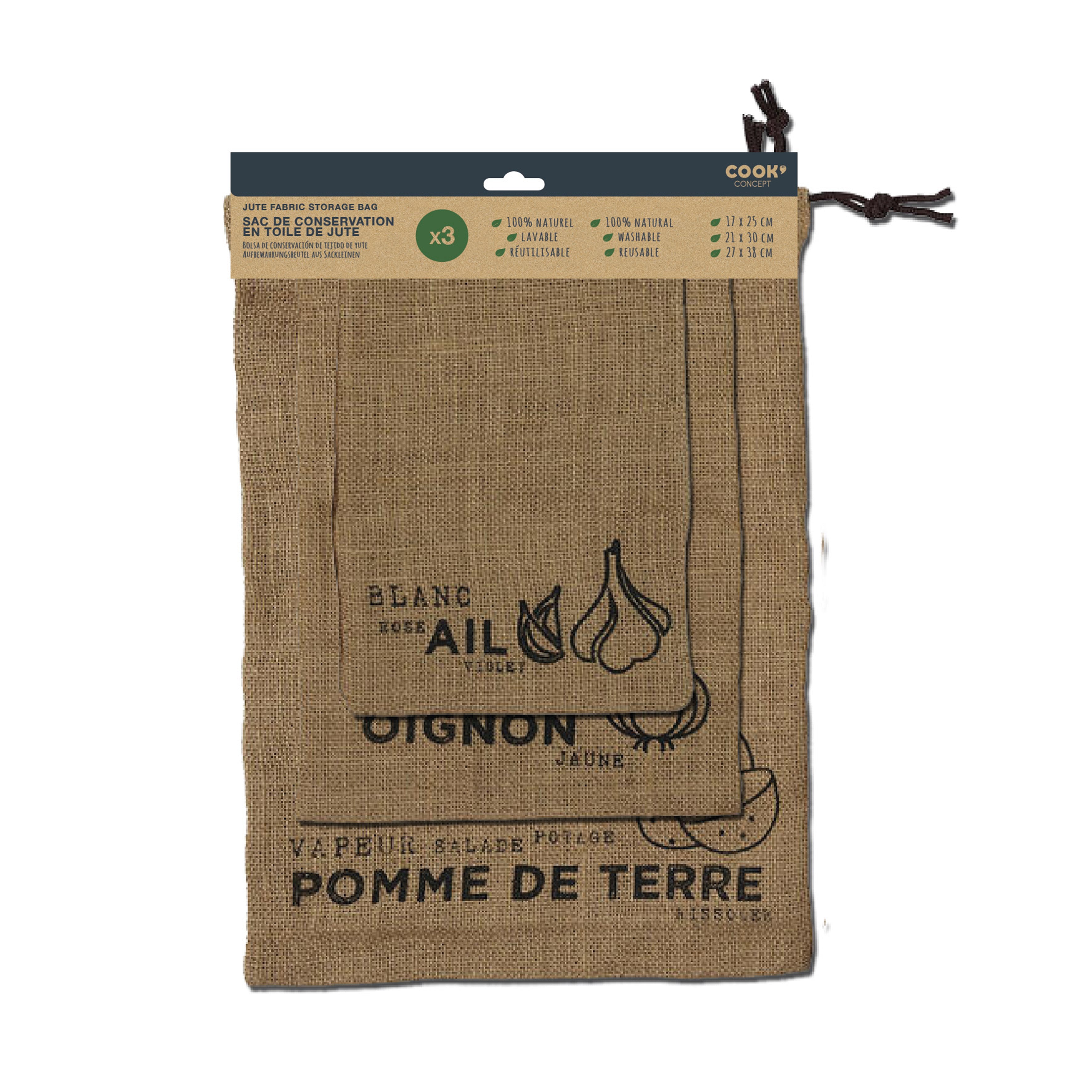 SAC DE CONSERVATION EN TOILE DE JUTE X3