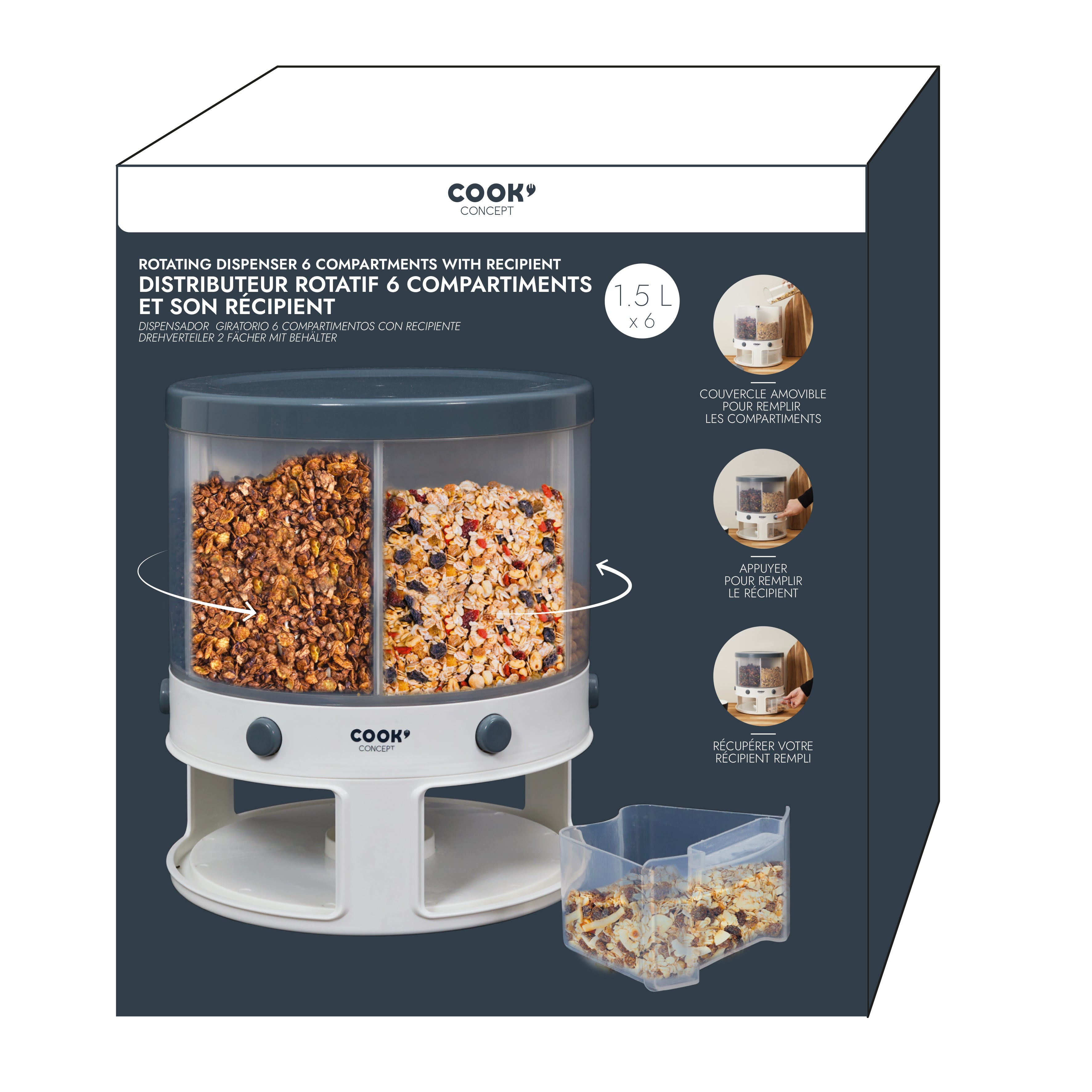 DISTRIBUTEUR 6 COMPARTIMENTS DE 1.5L