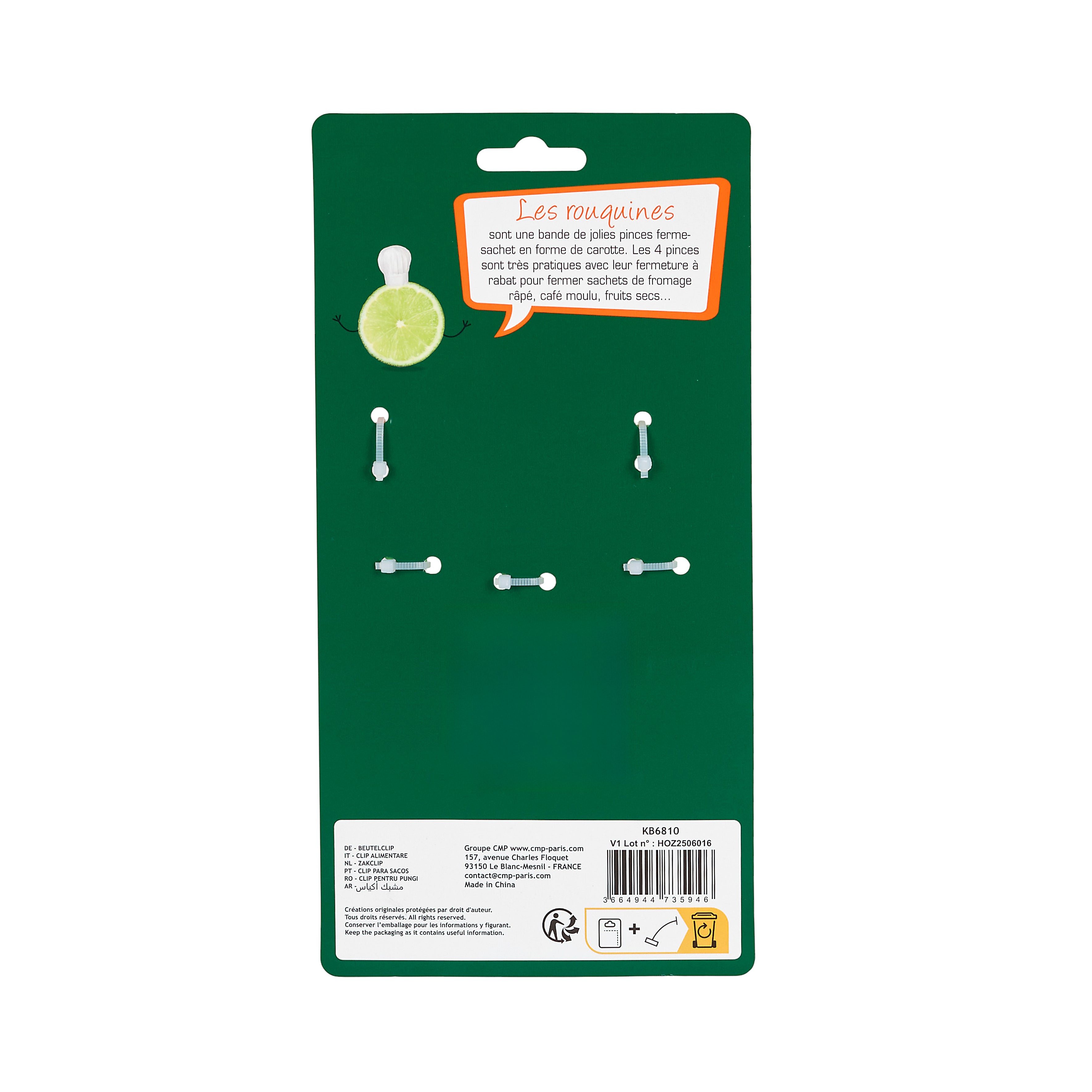 PINCE FERME SACHET CAROTTES X4