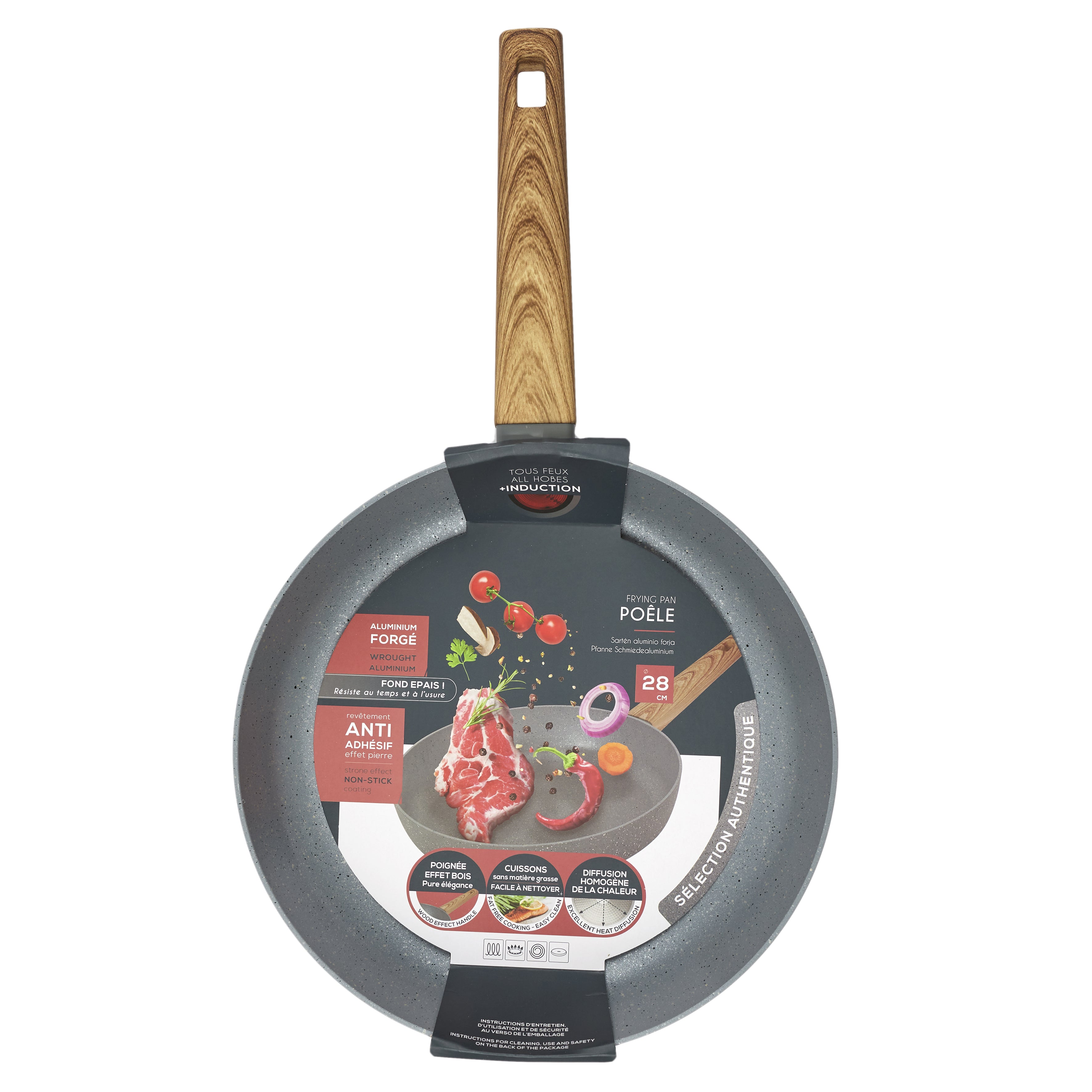 POELE ALUMINIUM FORGE MANCHE EFFET BOIS 28CM
