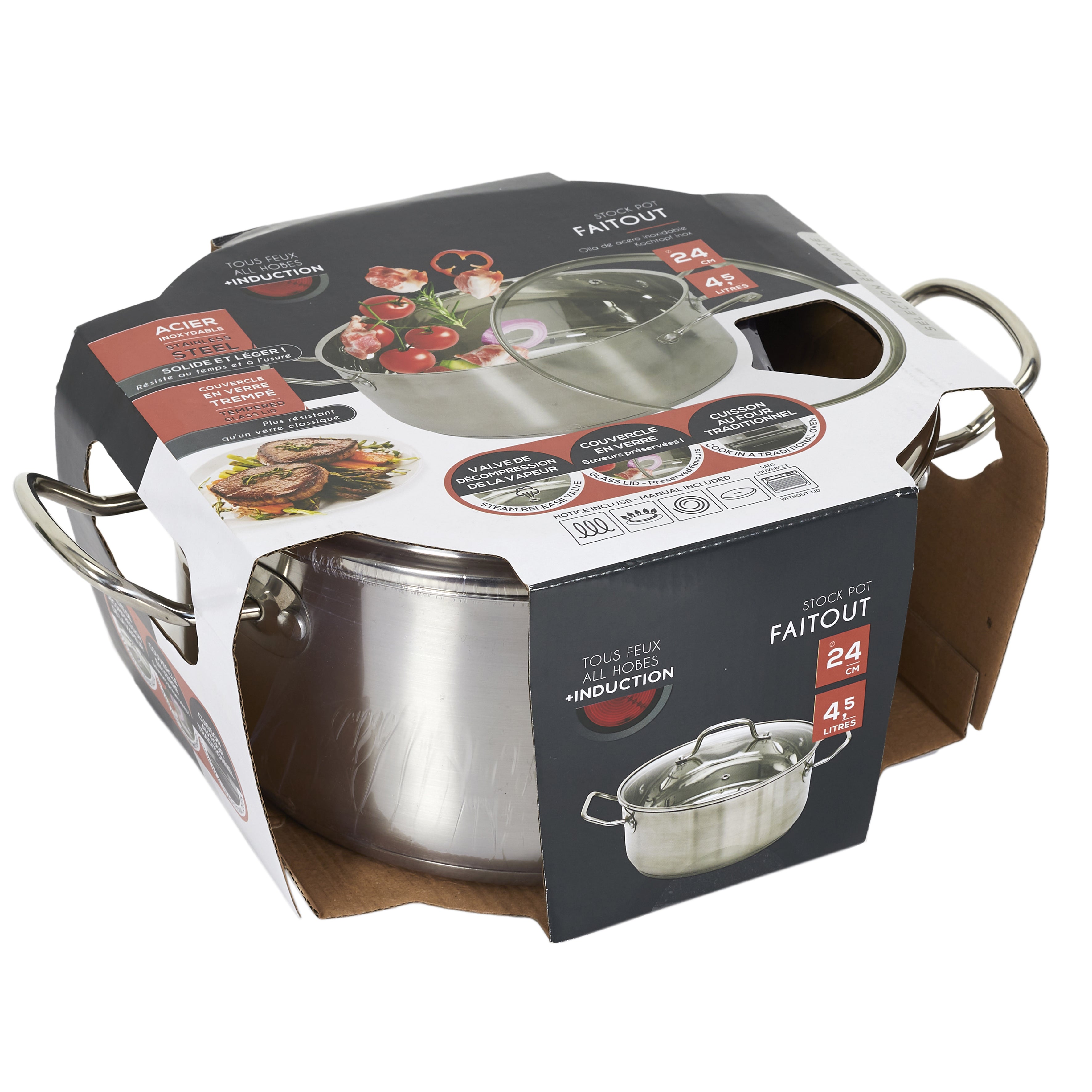 FAITOUT AVEC COUVERCLE EN VERRE 24CM