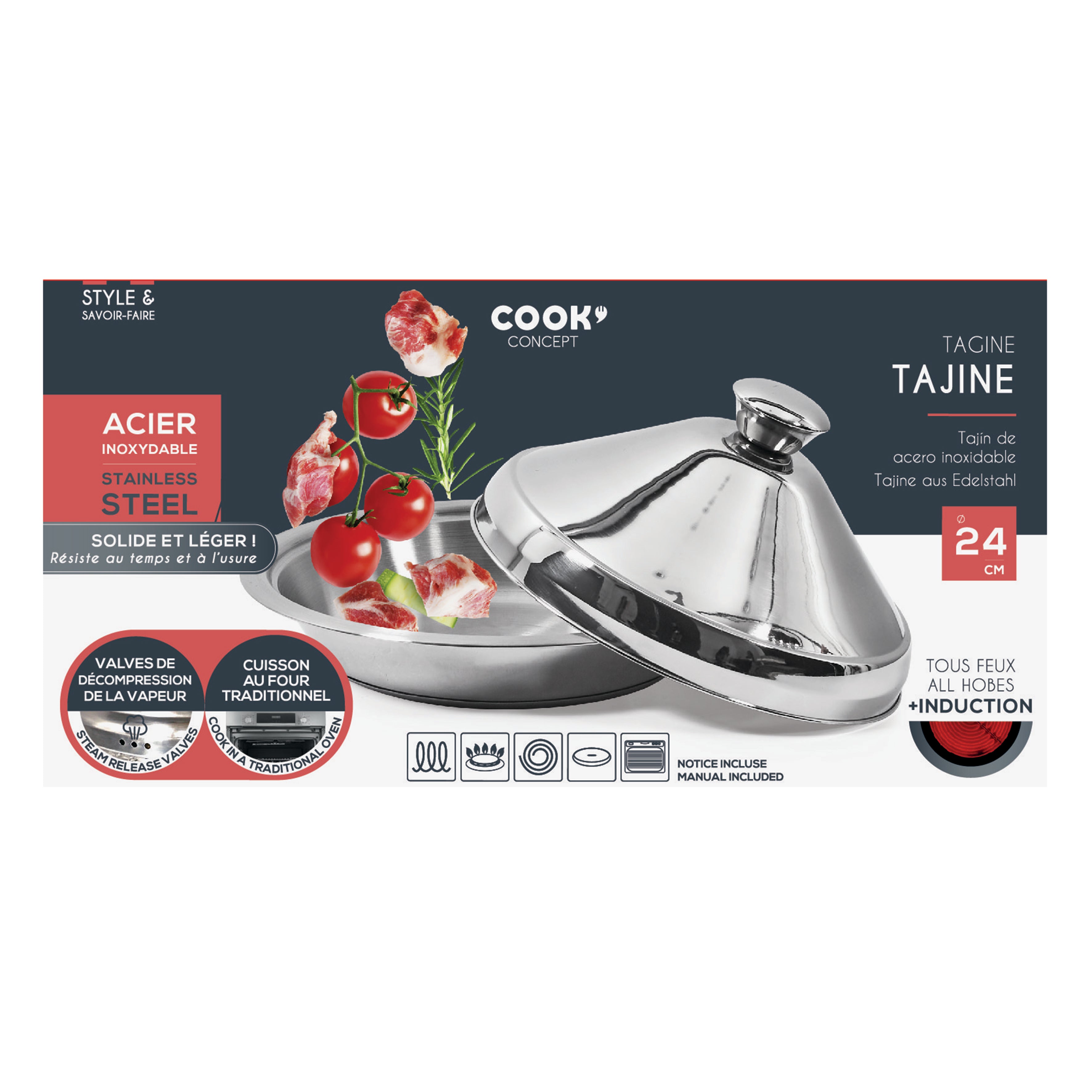 TAJINE EN ACIER INOXYDABLE 24CM
