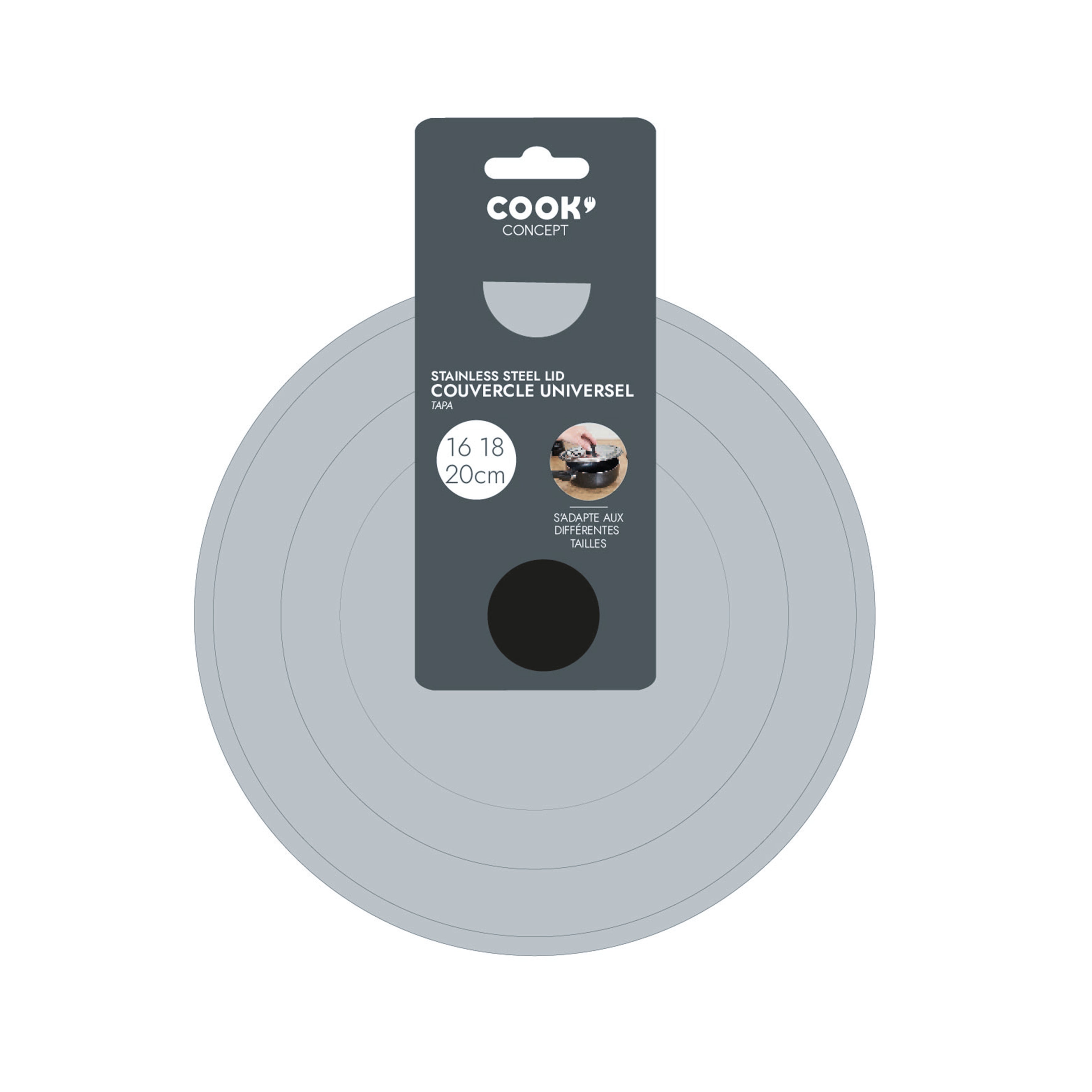 COUVERCLE CUISSON INOX UNIVERSEL 16 18 20CM