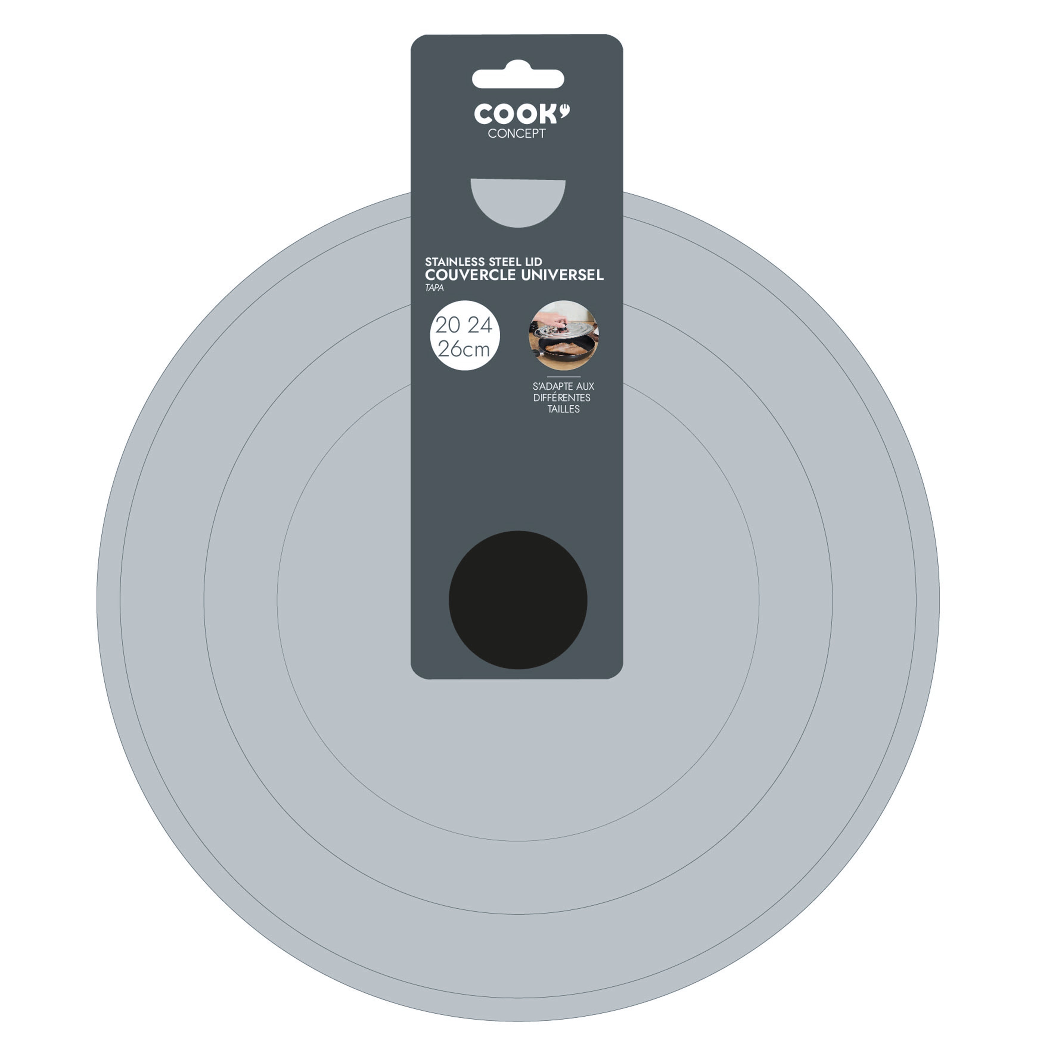 COUVERCLE CUISSON INOX UNIVERSEL 20 24 26CM