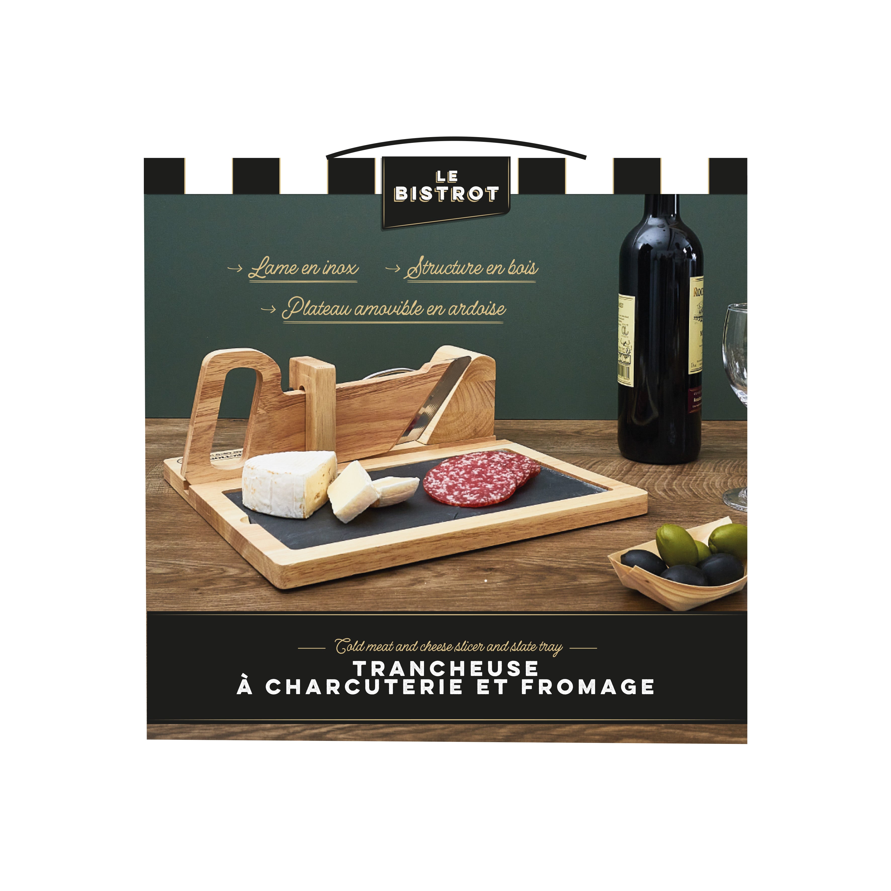 TRANCHEUSE A CHARCUTERIE AVEC PLATEAU ARDOISE